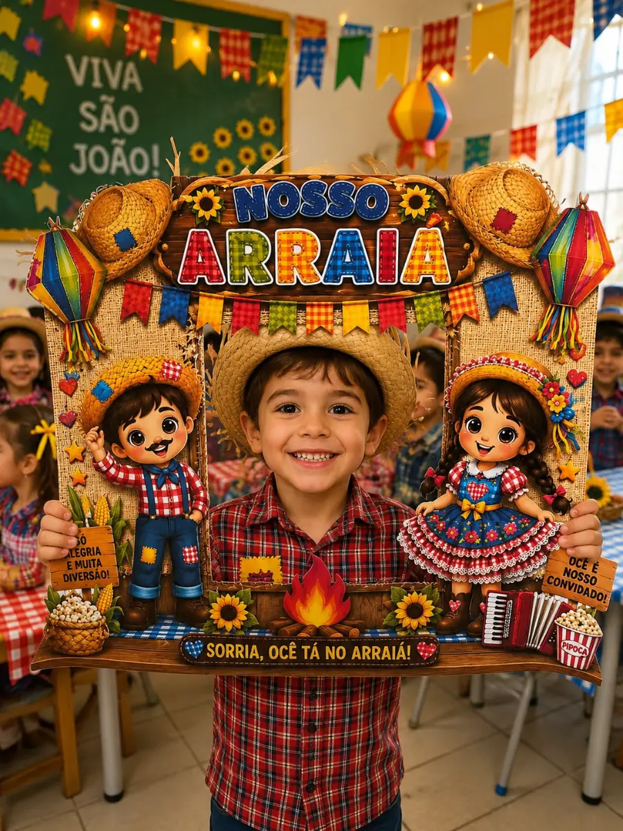 Moldura para Fotos Festa Junina - Anos Iniciais — amostra 2: Transforme sua festa junina em um momento inesquecível e…