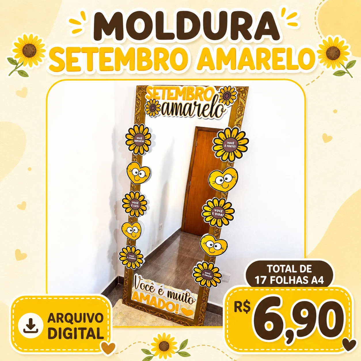 Moldura Setembro Amarelo para Espelho – Arquivo Digital — capa do material