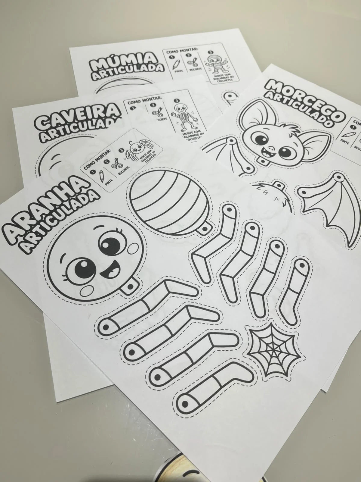 Monstrinhos Articulados de Halloween para Imprimir — amostra 2: Coleção de monstrinhos articulados de Halloween com versões…