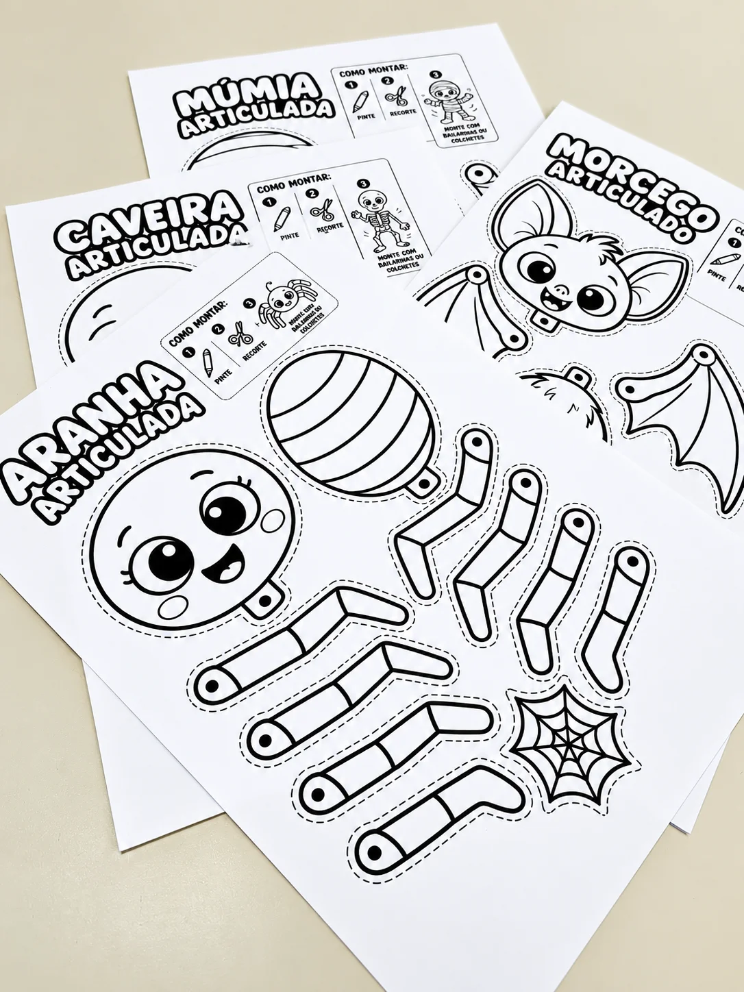 Monstrinhos Articulados Halloween para Imprimir — amostra 1: Coleção de monstrinhos articulados para colorir, recortar e…
