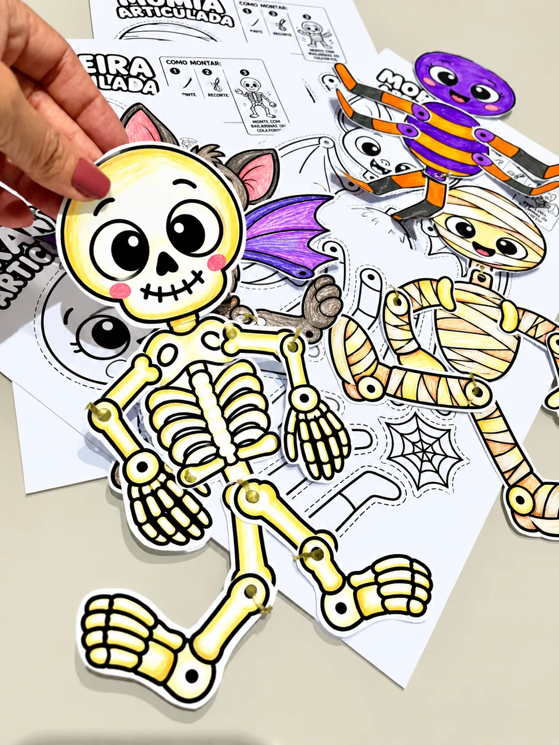 Monstrinhos Articulados Halloween para Imprimir — amostra 2: Coleção de monstrinhos articulados para colorir, recortar e…