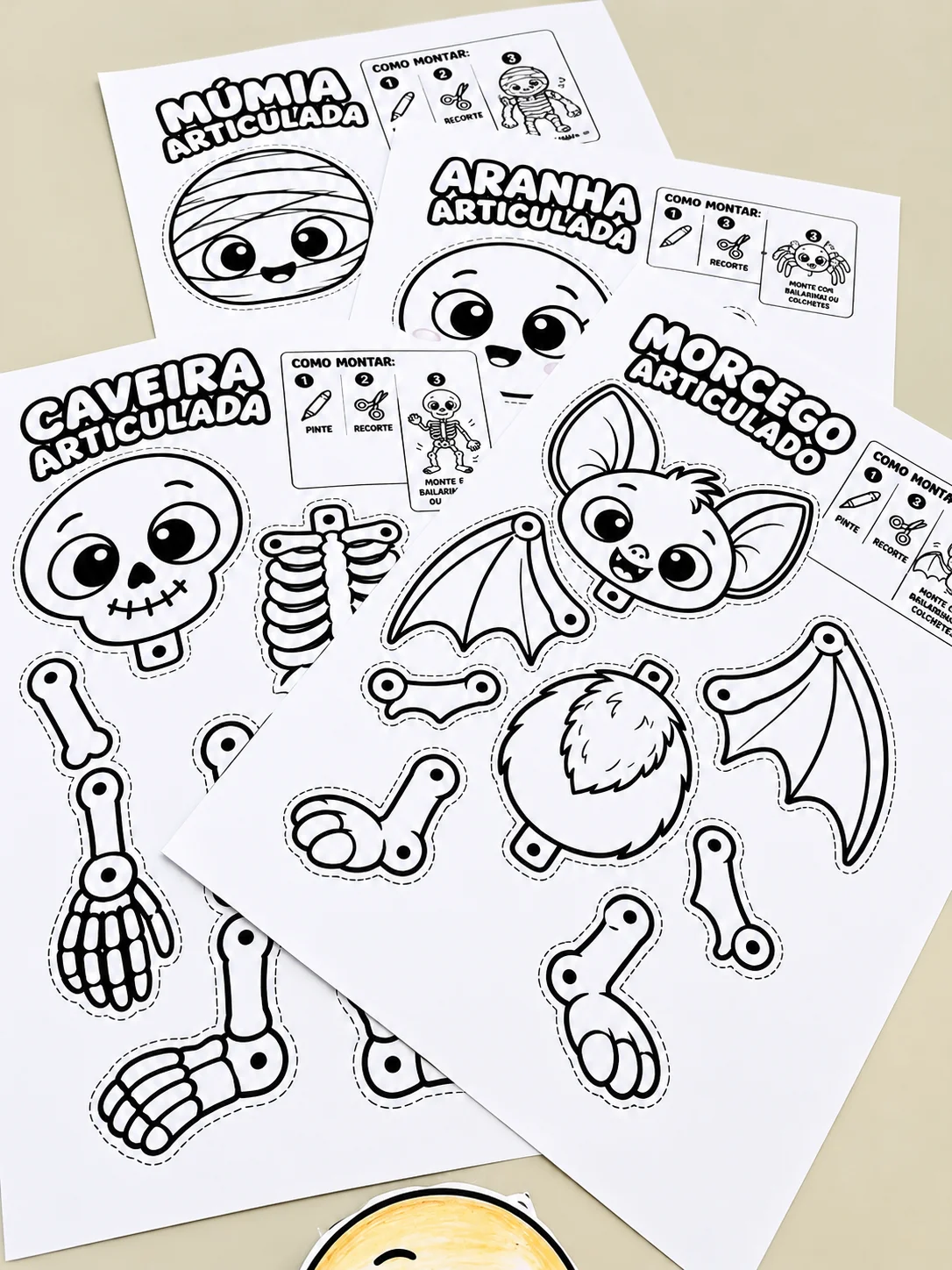 Monstrinhos Articulados Halloween para Imprimir — amostra 3: Coleção de monstrinhos articulados para colorir, recortar e…