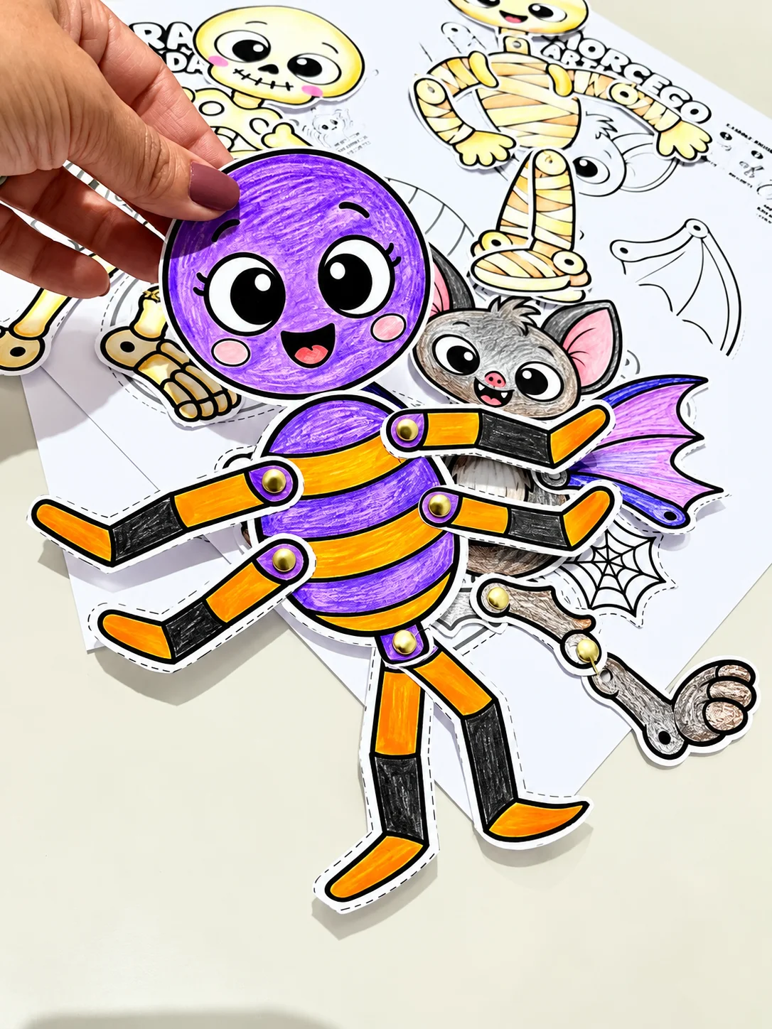 Monstrinhos Articulados Halloween para Imprimir — amostra 4: Coleção de monstrinhos articulados para colorir, recortar e…