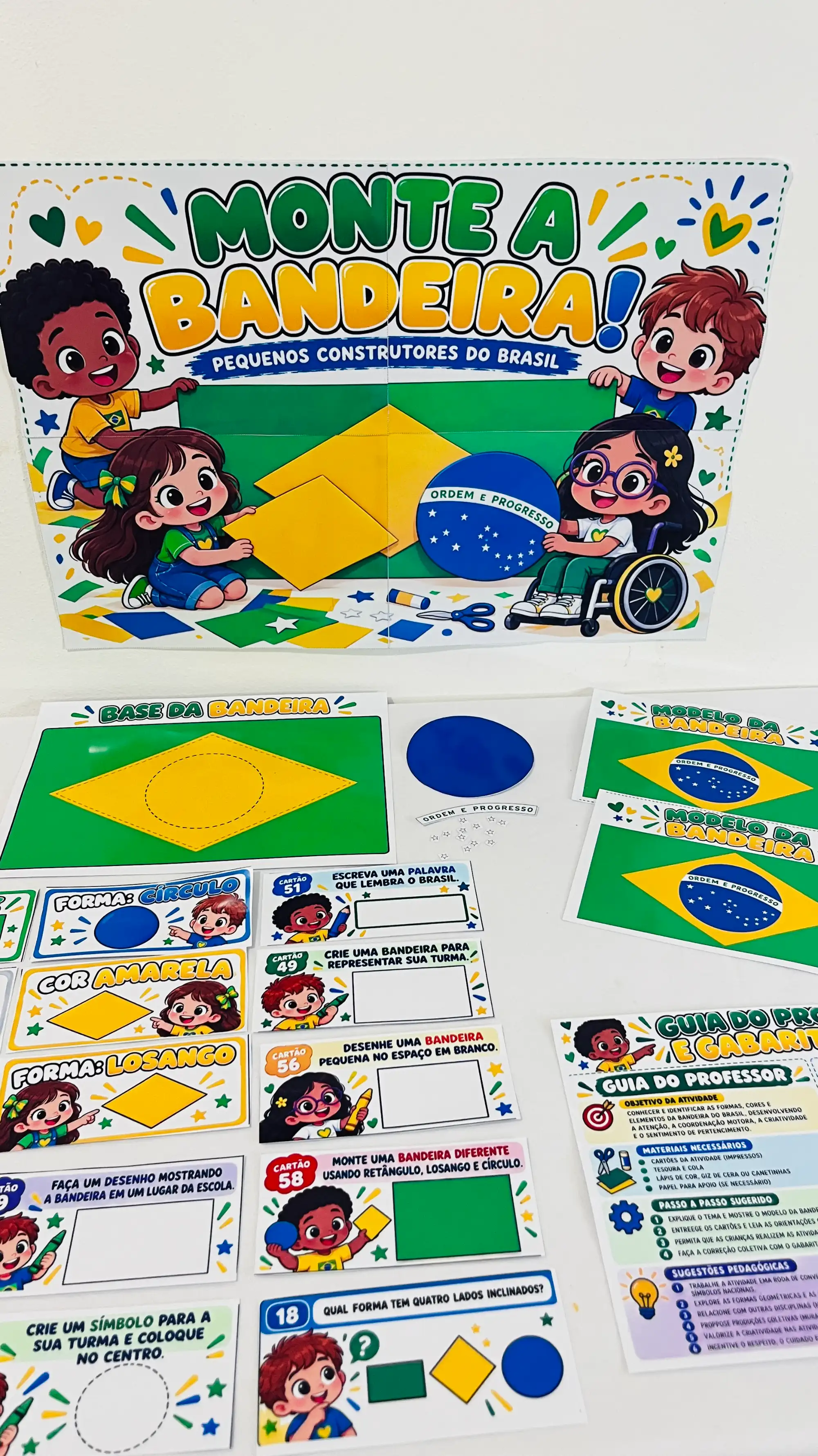 Monte a Bandeira do Brasil – Kit Interativo com 60 Cards — amostra 6: Kit Monte a Bandeira do Brasil com 60 cards, painel,…