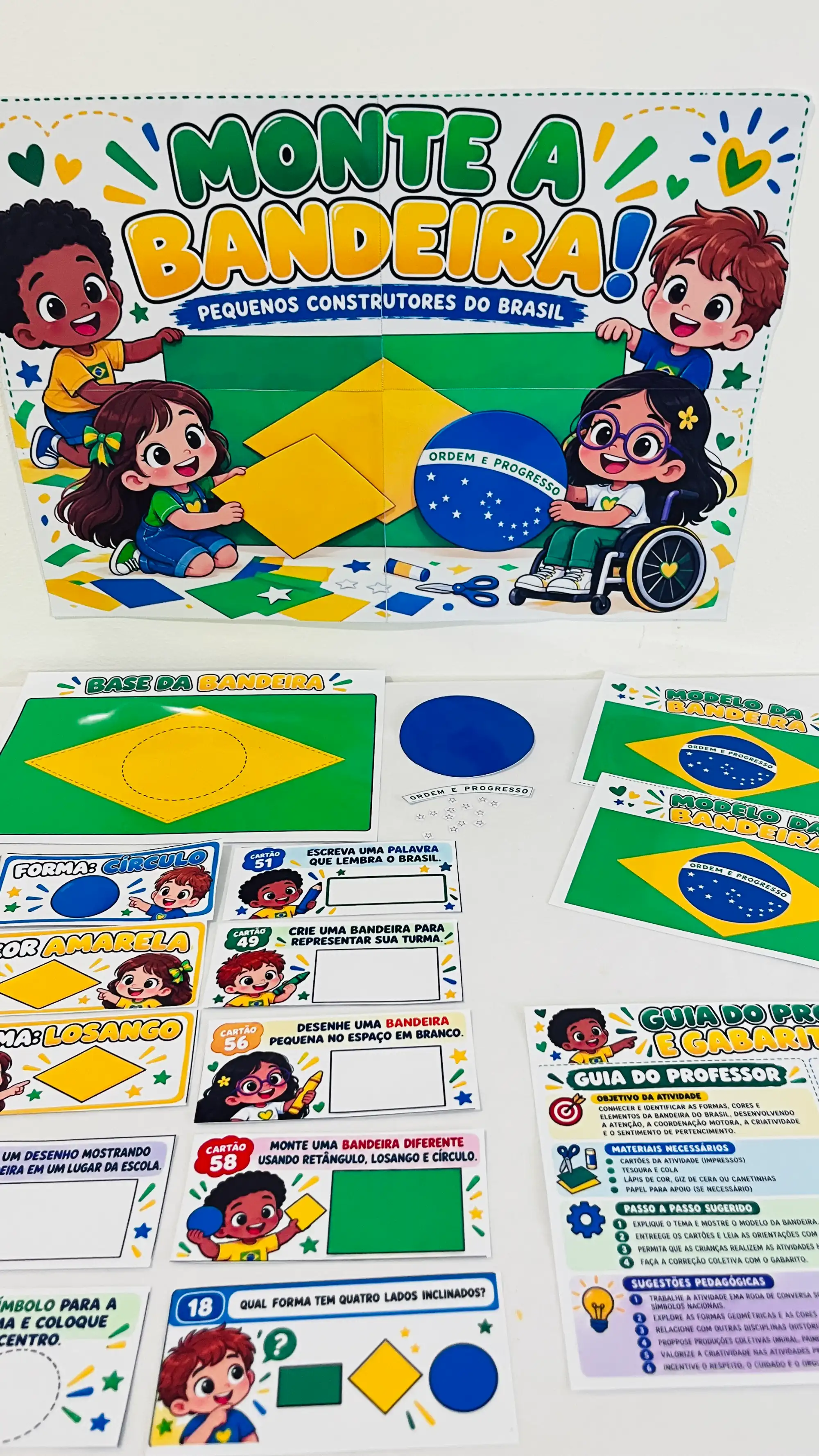Monte a Bandeira do Brasil – Kit Interativo com 60 Cards — amostra 7: Kit Monte a Bandeira do Brasil com 60 cards, painel,…