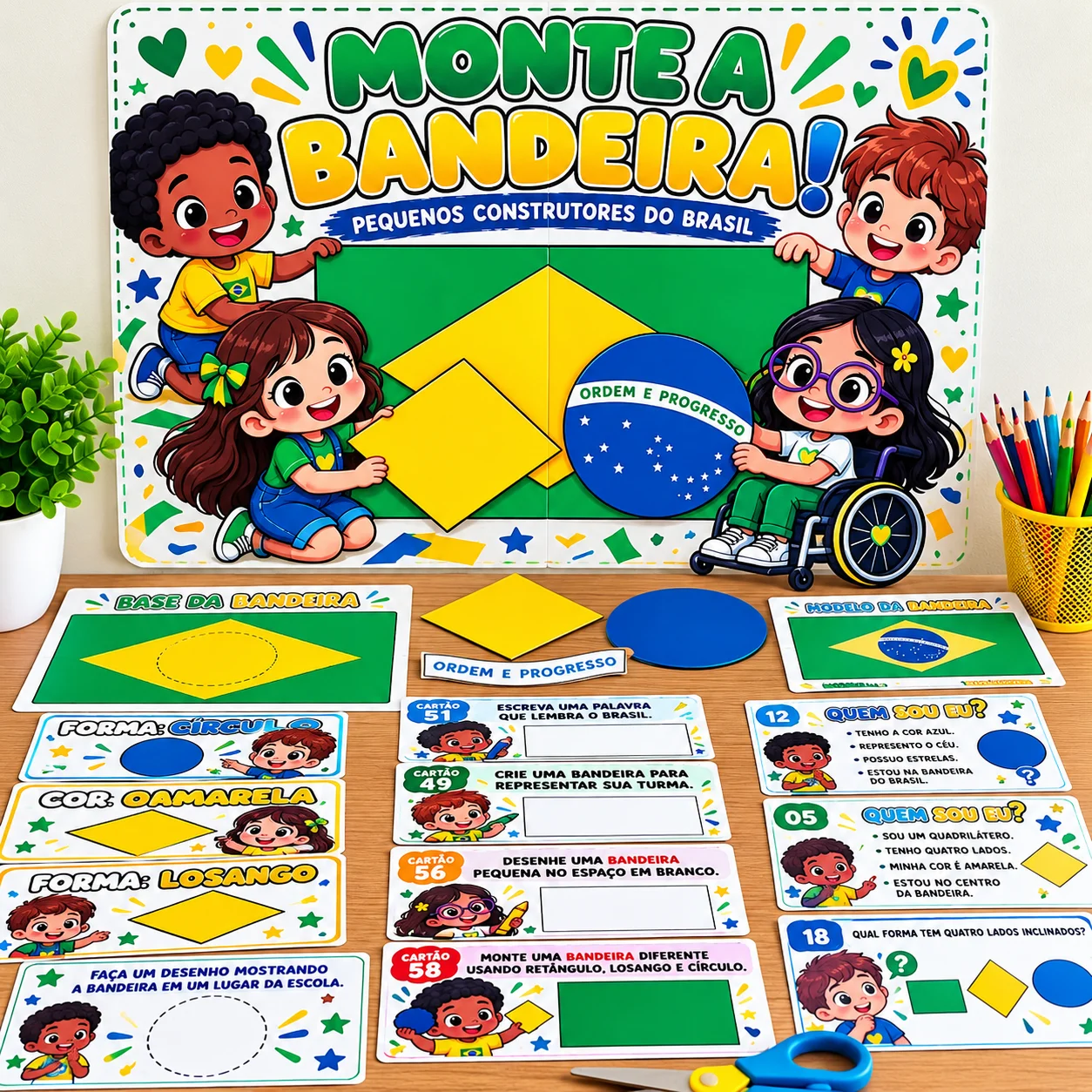 Monte a Bandeira do Brasil – Kit Interativo com 60 Cards — História para Educação Infantil: Kit Monte a Bandeira do Brasil…