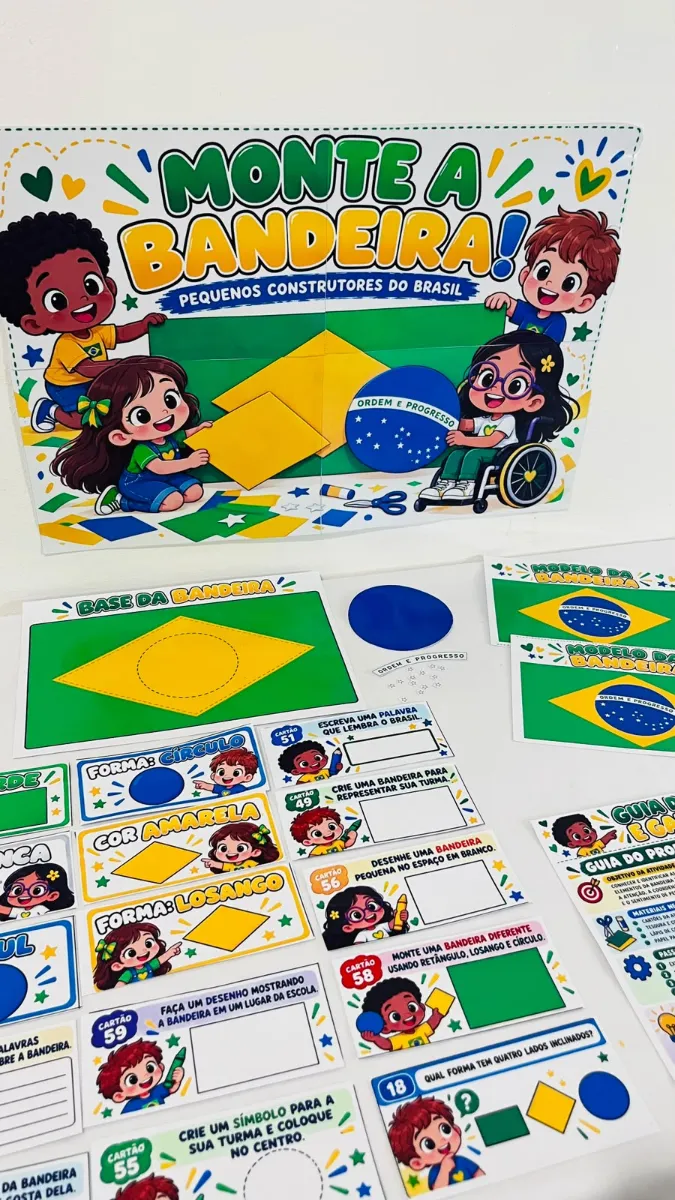 Monte a Bandeira Nacional - Painel + Atividades — amostra 6: Aprender sobre a Bandeira do Brasil ficou muito mais divertido