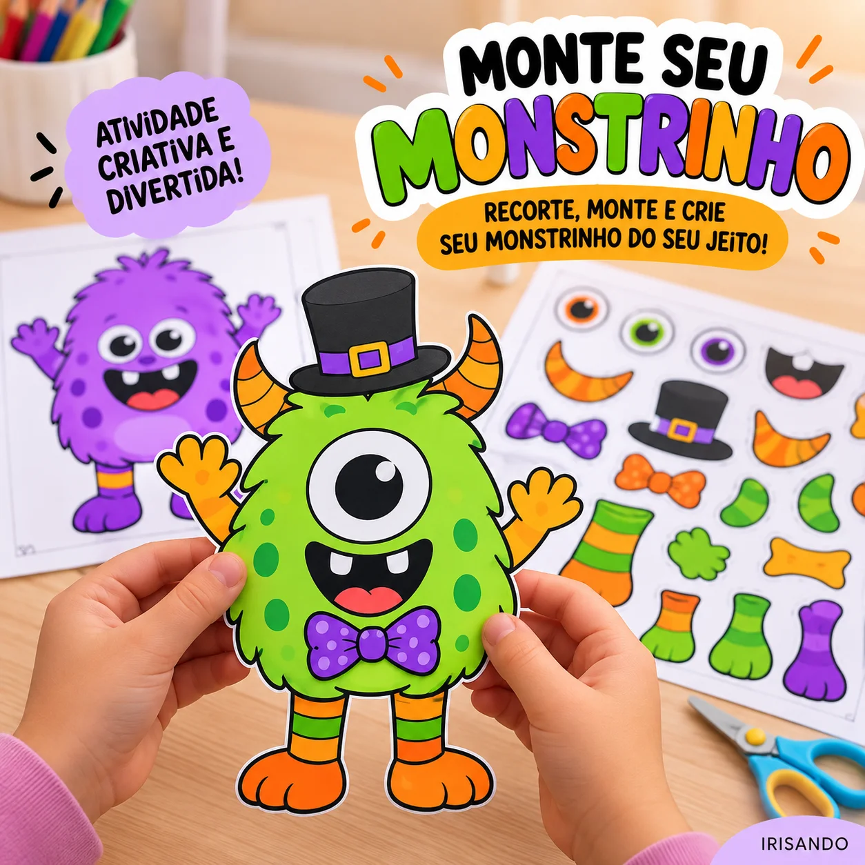 Monte Seu Monstrinho – Atividade de Halloween — amostra 2: Com o recurso as crianças criam, recortam e combinam diferentes…