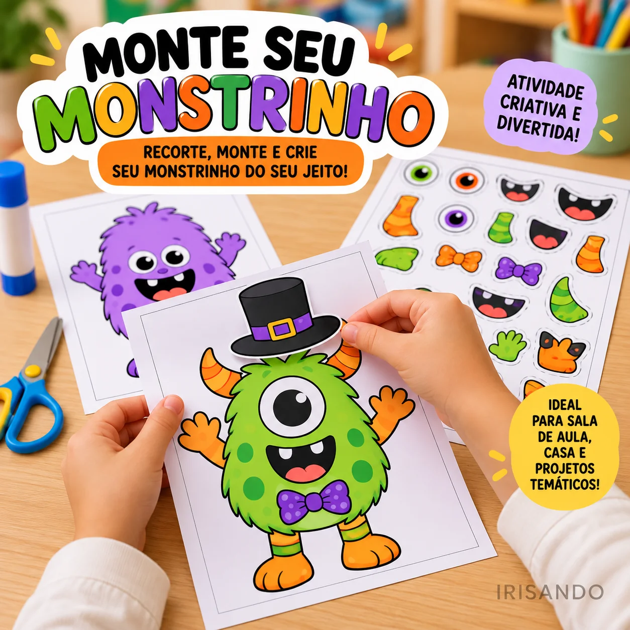 Monte Seu Monstrinho – Atividade de Halloween — amostra 3: Com o recurso as crianças criam, recortam e combinam diferentes…