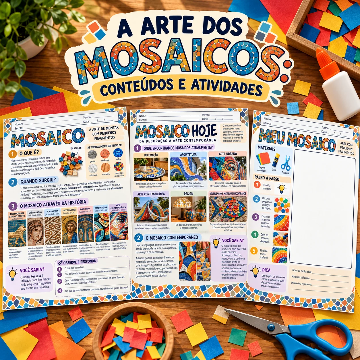 Mosaico: História, Arte Contemporânea e Atividade Prática — História para Todas as séries: Material de Arte sobre mosaico…
