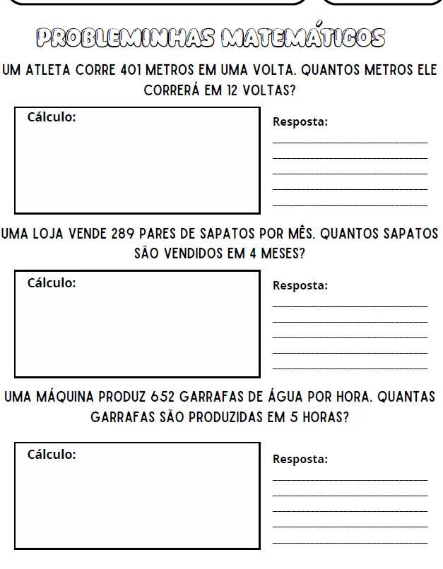 Multiplicação com Centenas – 20 Páginas — amostra 4: Atividades de multiplicação com centenas para imprimir, com contas…