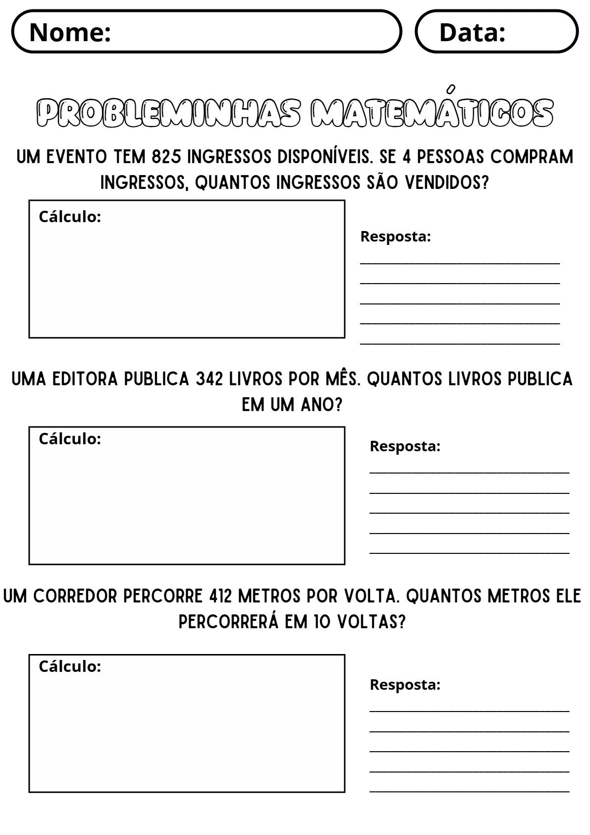 Multiplicação com Centenas e Problemas Matemáticos — amostra 2: 20 páginas com atividades de multiplicação envolvendo…