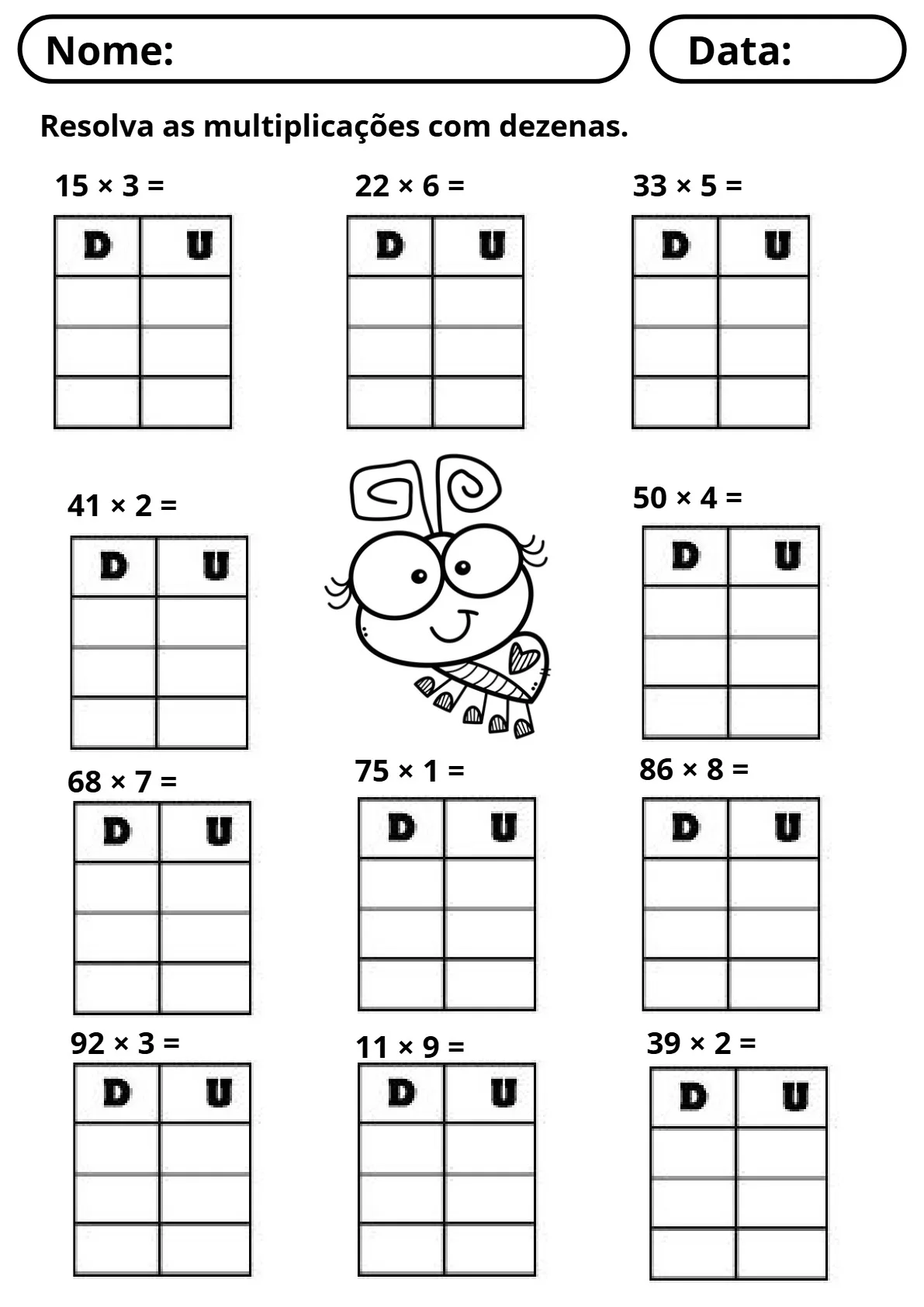 Multiplicação com Dezenas - Atividades 3º e 4º Ano — Matemática para 4º ano: 20 páginas com exercícios de multiplicação e…