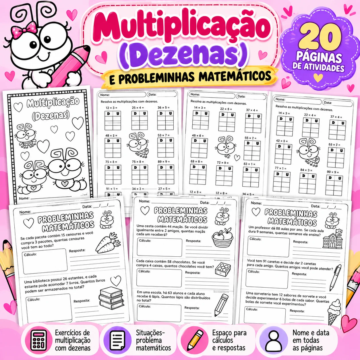 Multiplicação com Dezenas e Problemas Matemáticos — capa do material