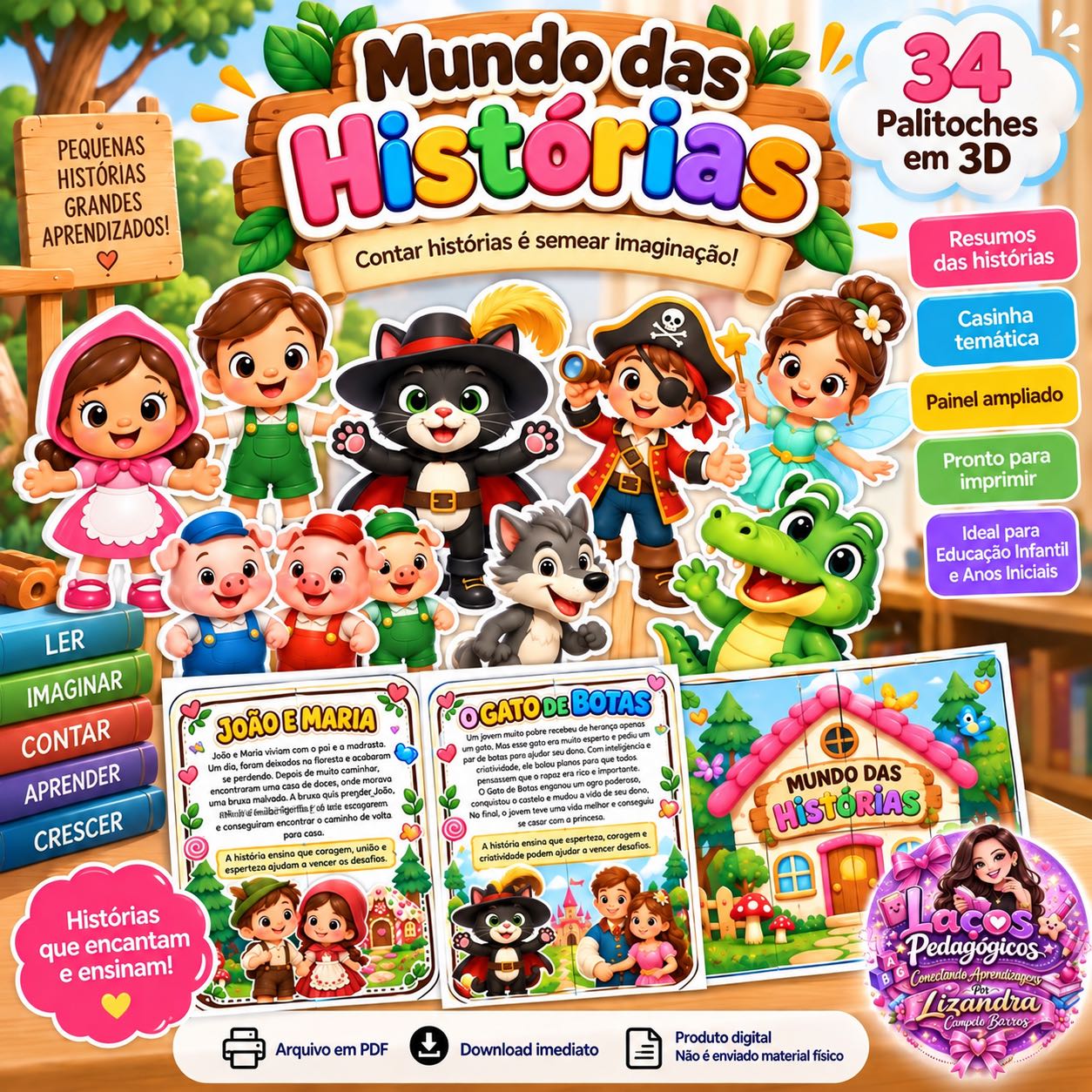 Mundo das Histórias – Coleção de Palitoches 3D Contos Infantis — Alfabetização para Educação Infantil: Arquivo pedagógico…