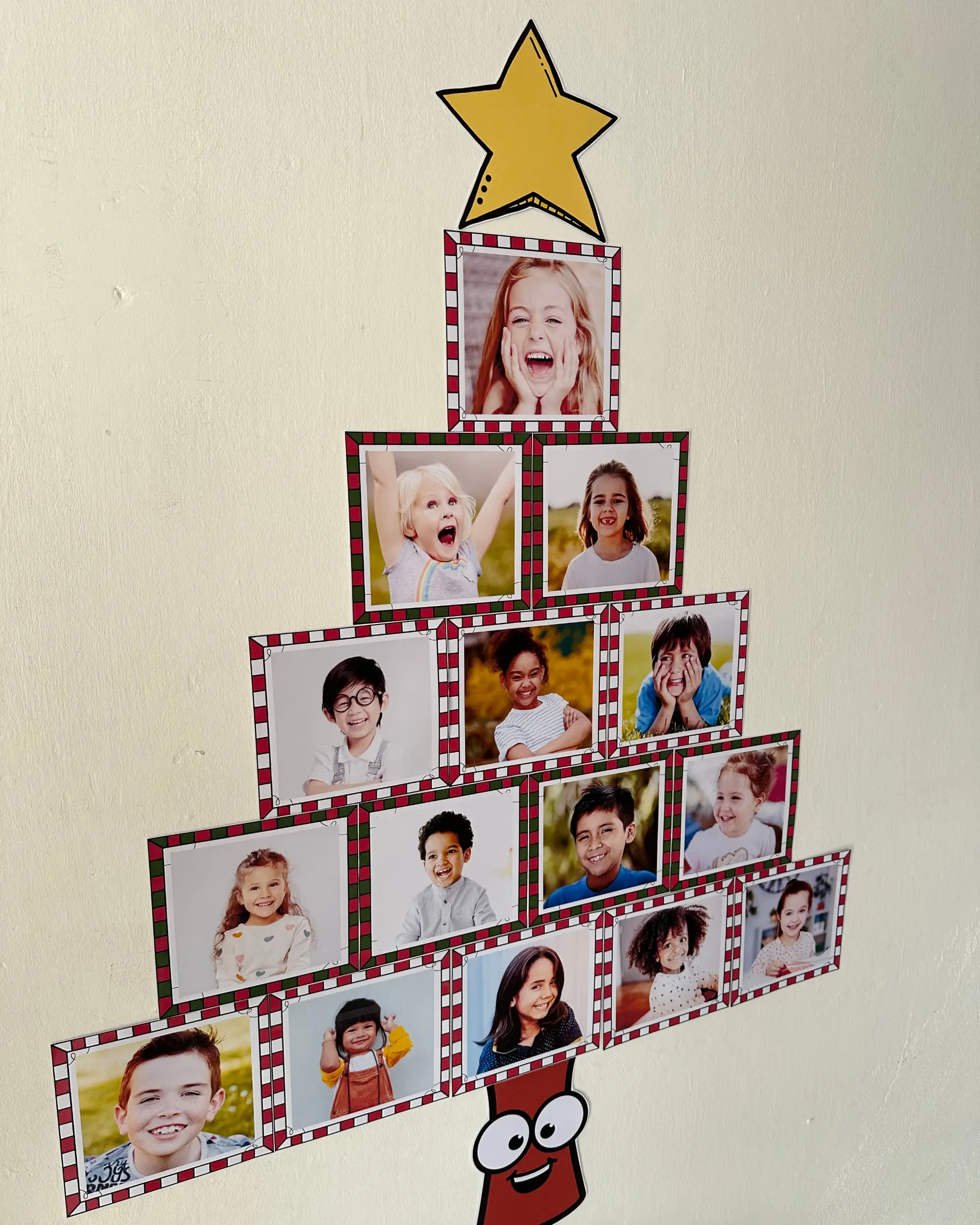 Mural Árvore de Natal para Imprimir – Decoração Escolar Colaborativa — amostra 3: Mural de árvore de Natal com fotos ou…