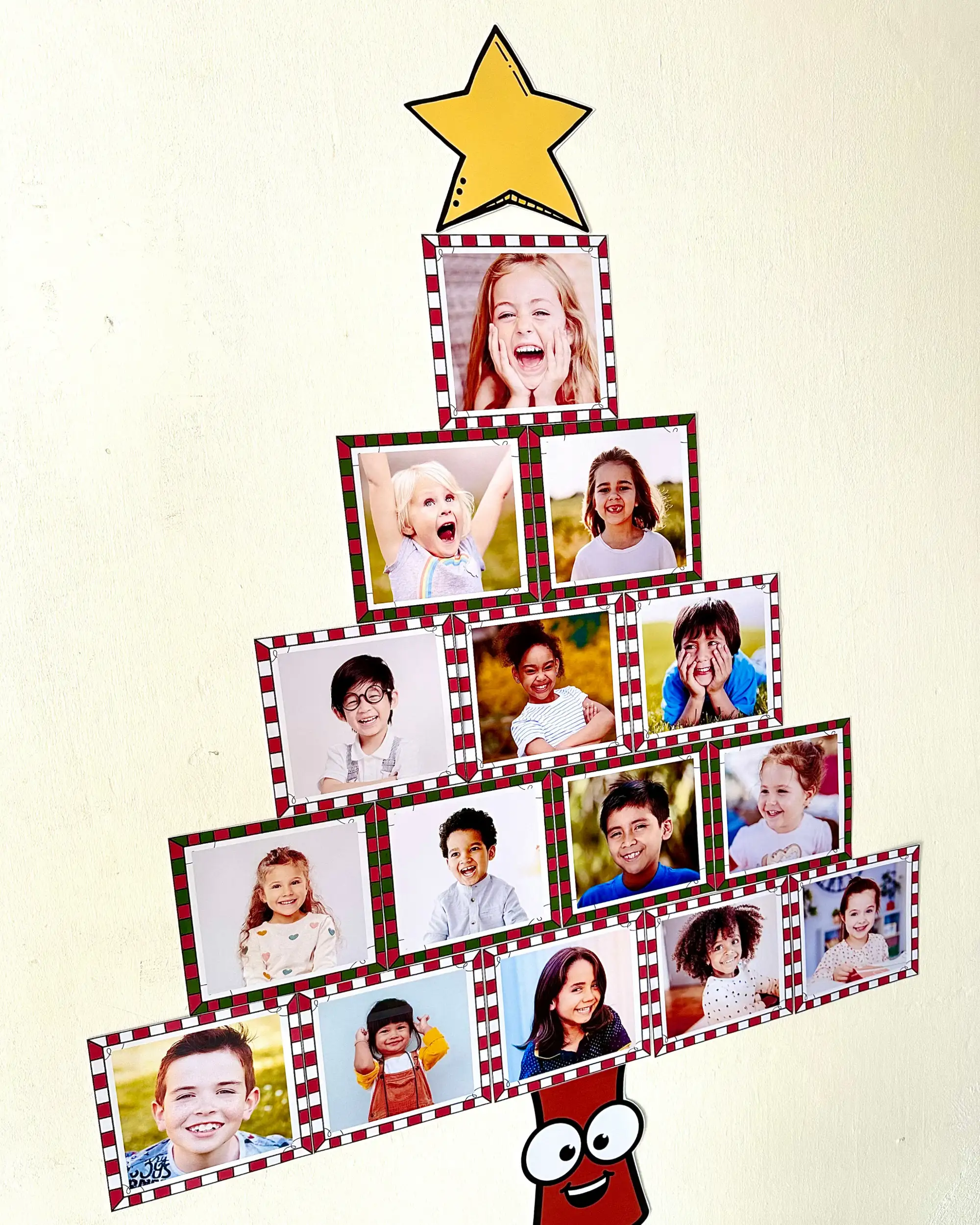 Mural Árvore de Natal para Imprimir – Decoração Escolar Colaborativa — amostra 4: Mural de árvore de Natal com fotos ou…