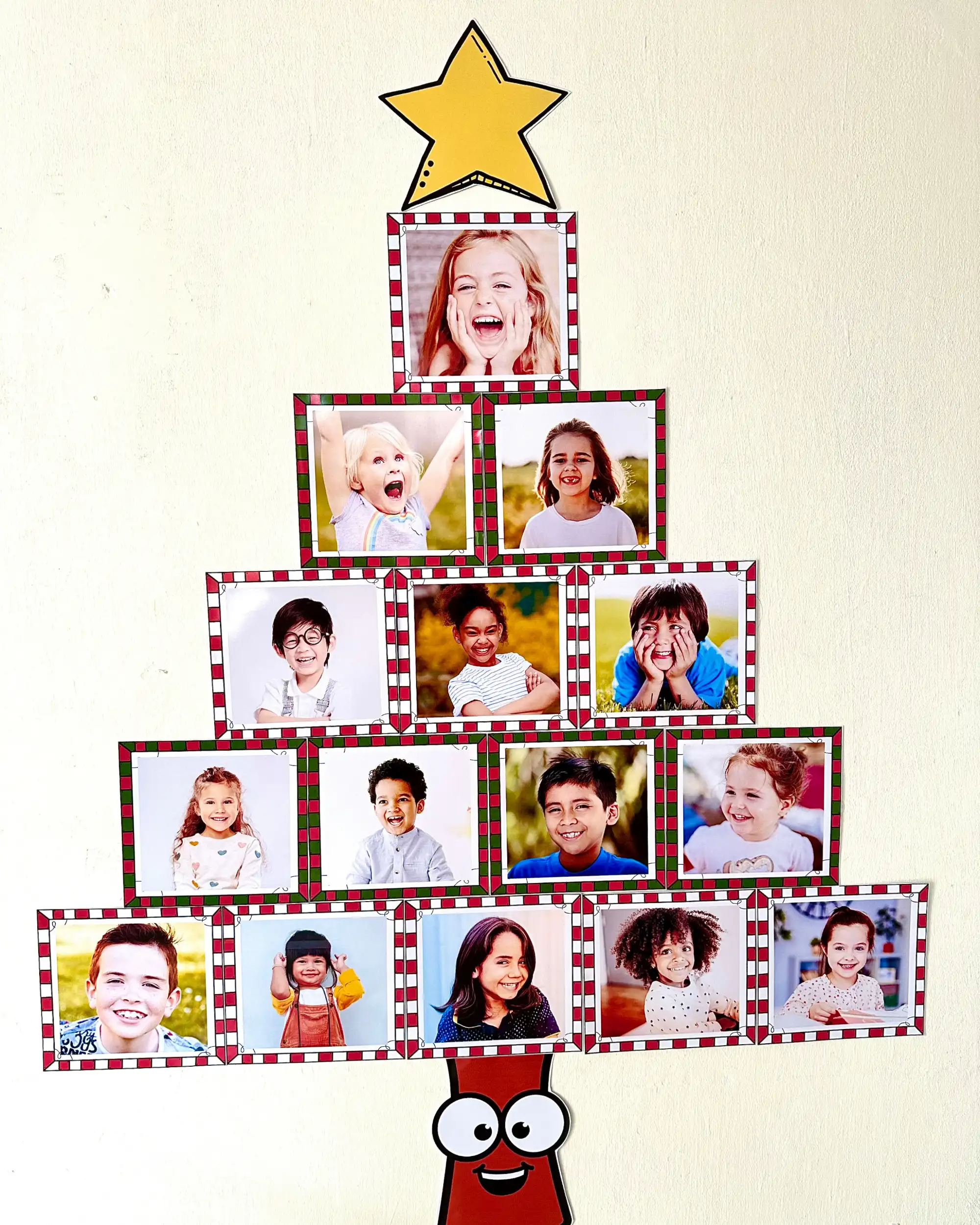 Mural Árvore de Natal para Imprimir – Decoração Escolar Colaborativa — amostra 6: Mural de árvore de Natal com fotos ou…