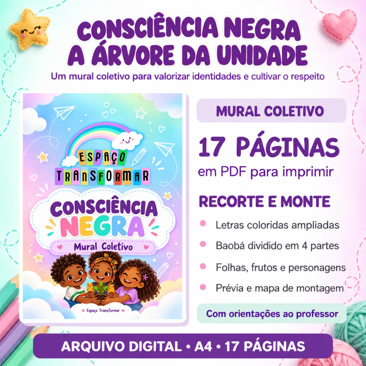 Mural Coletivo Consciência Negra - A Árvore da Unidade | PDF para Imprimir — Atividades para Educação Infantil: Mural…