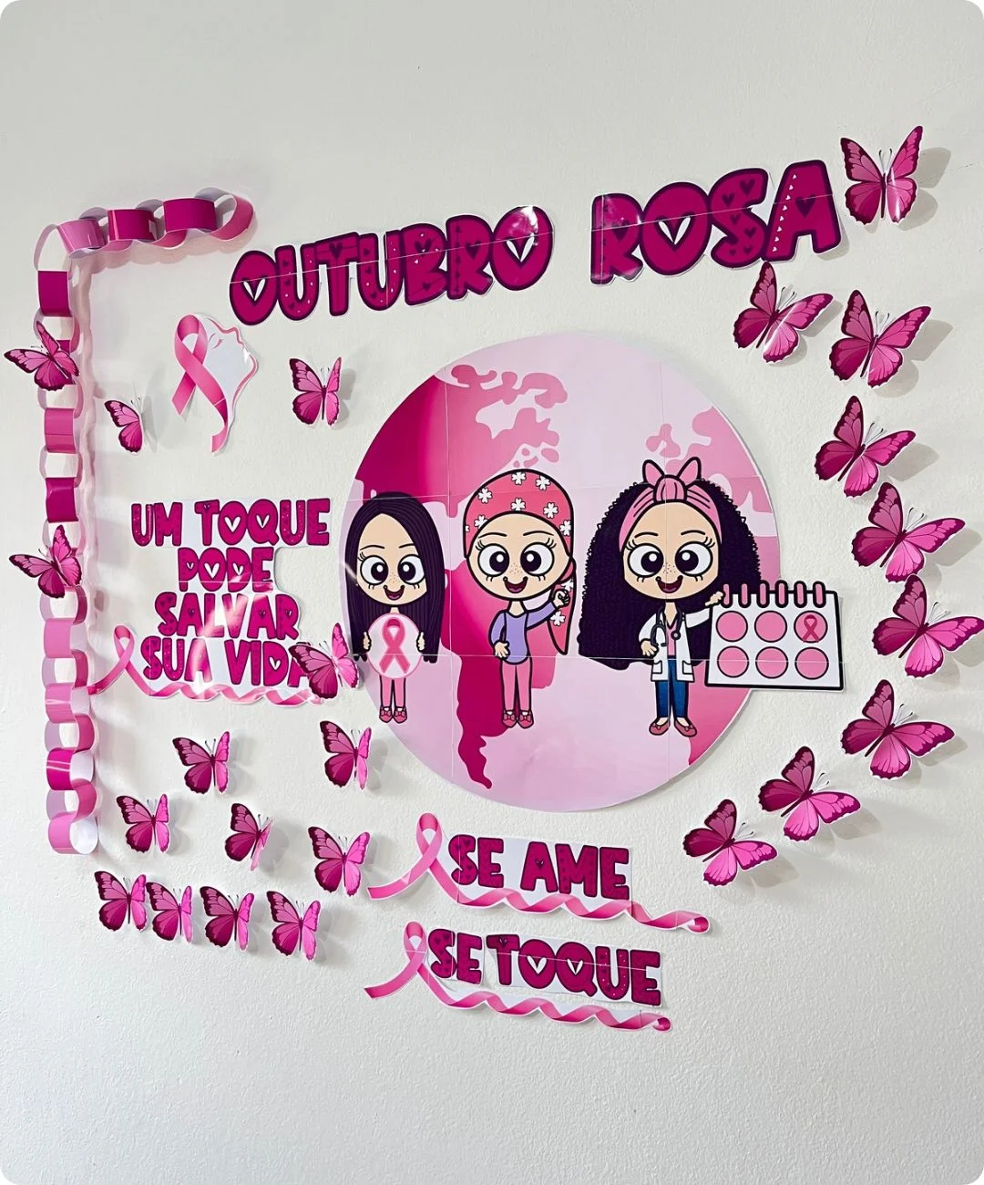 Mural de conscientização feminina para imprimir — amostra 1: Da impressão ao mural da turma
