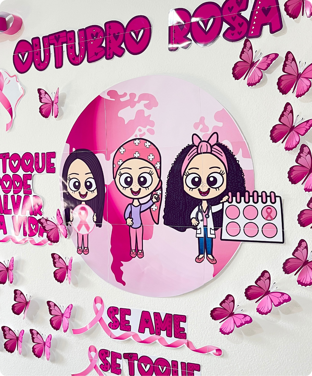 Mural de Outubro Rosa para imprimir — amostra 1: Como levar o Outubro Rosa para a sala