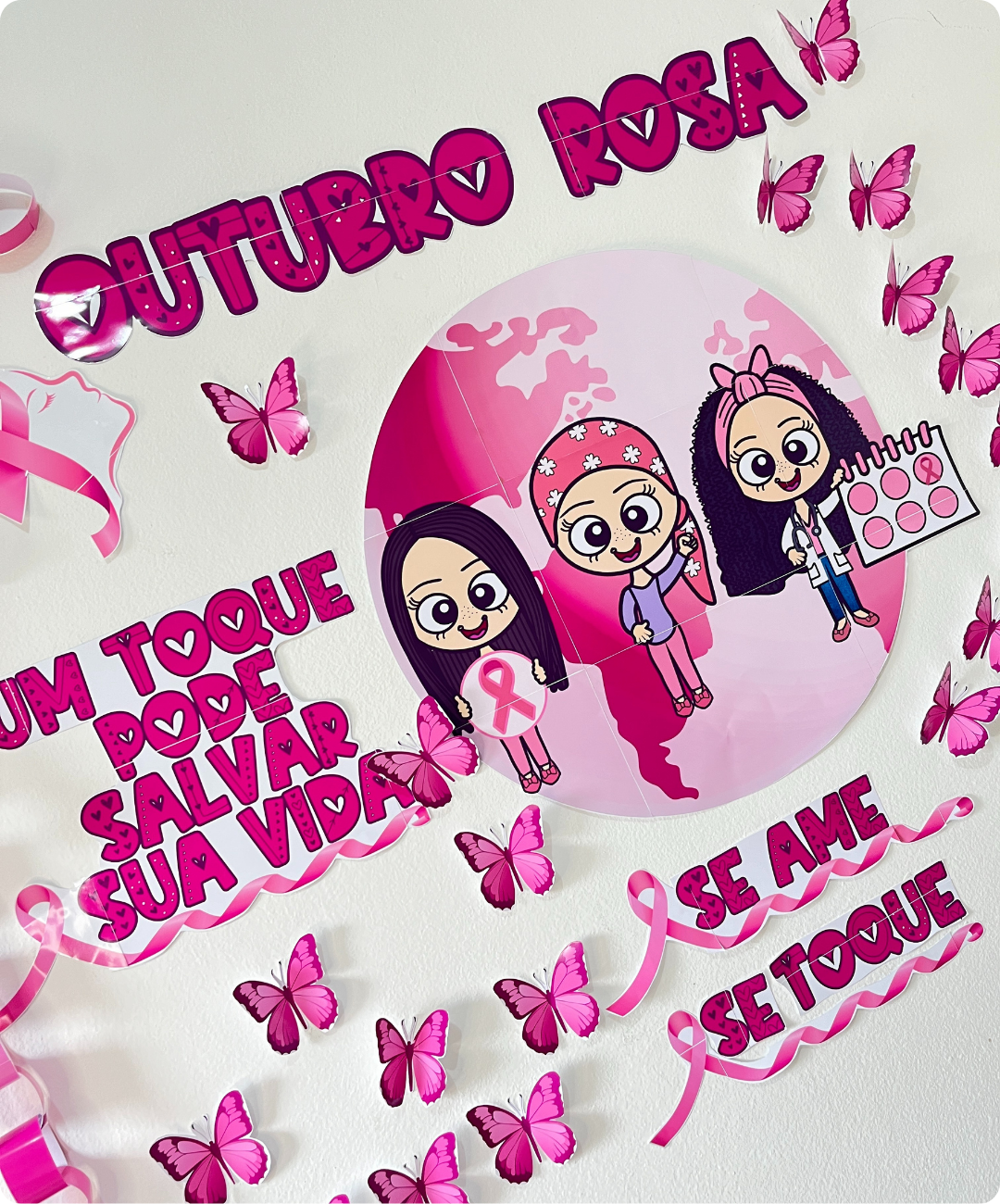 Mural de Outubro Rosa para imprimir — amostra 3: O que compõe o material