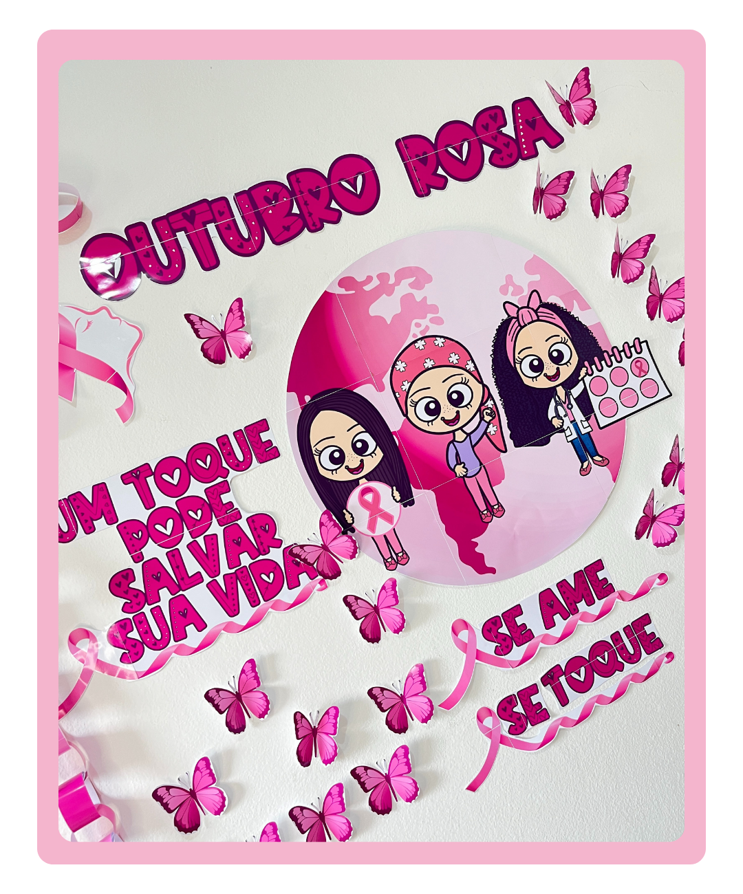 Mural de Outubro Rosa para imprimir — amostra 1: Uma proposta visual para o Outubro Rosa na escola