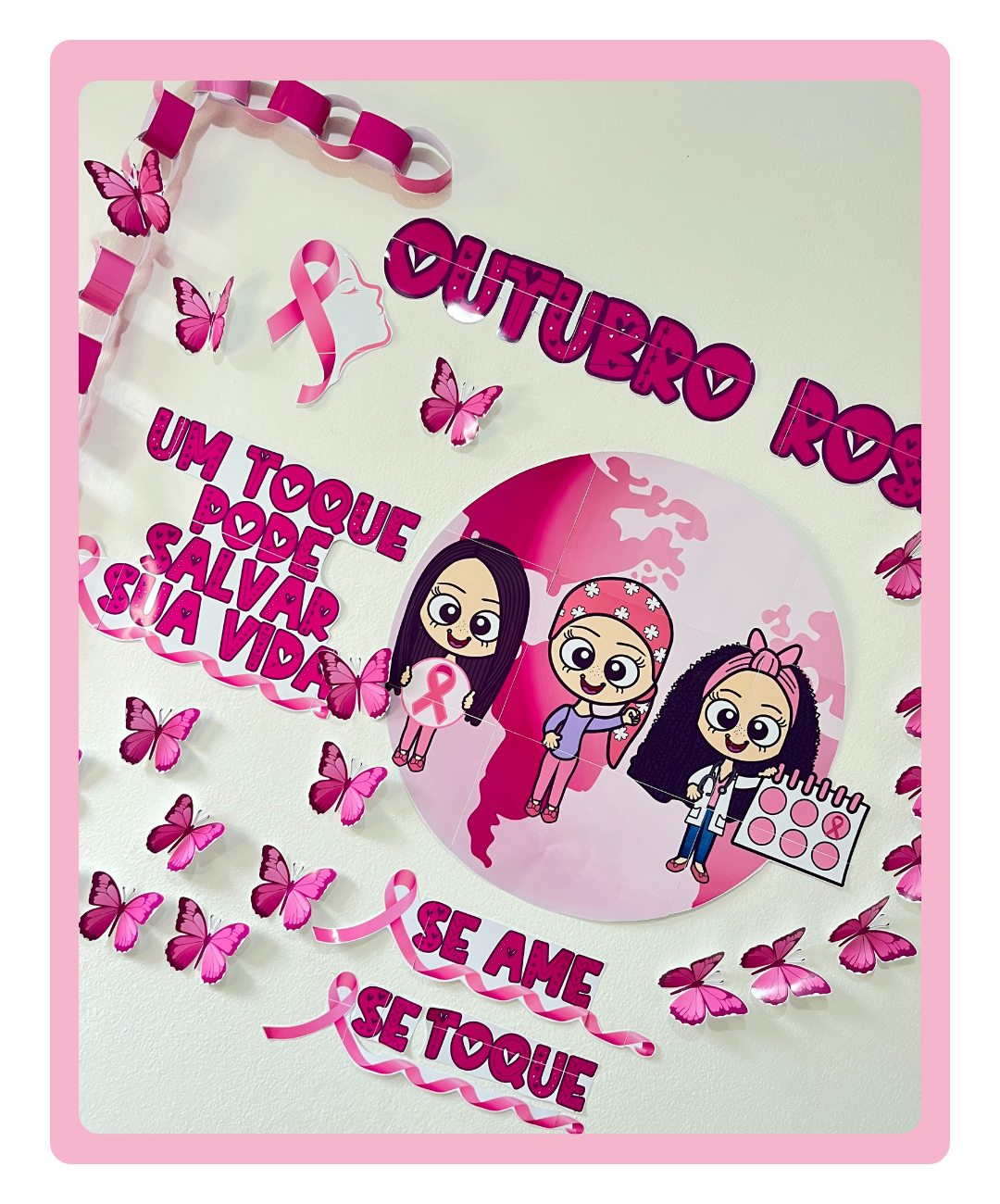 Mural de Outubro Rosa para imprimir — amostra 2: Como aplicar o recurso em sala