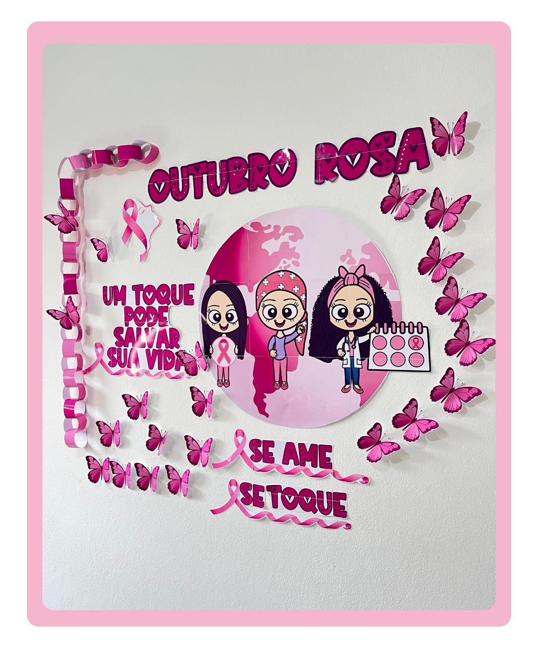 Mural de Outubro Rosa para imprimir — amostra 3: O que compõe o material