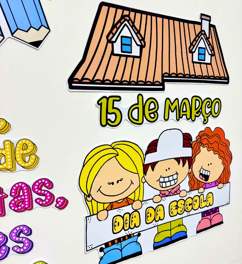 Mural Dia da Escola em PDF para Imprimir e Montar — amostra 2: O que vem no material