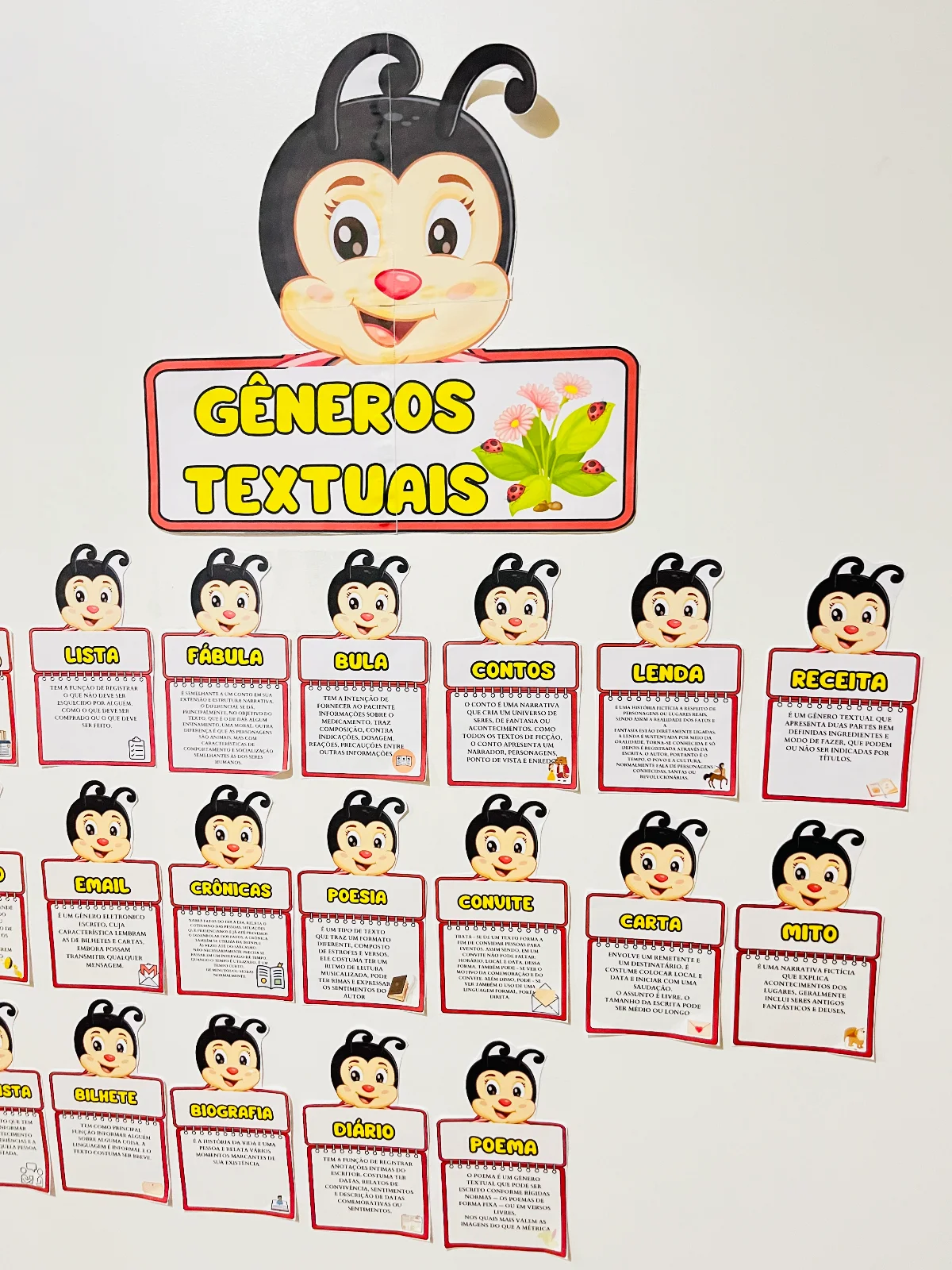 Mural Gêneros Textuais - Tema Joaninha – Material Pedagógico — amostra 1: O que vem no material