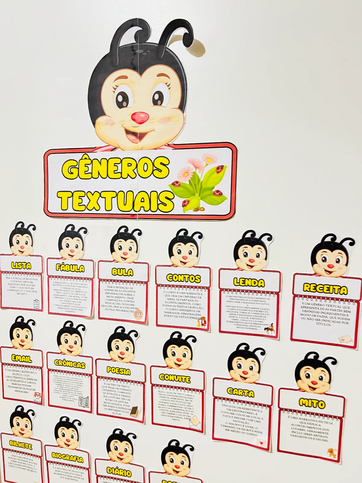 Mural Gêneros Textuais - Tema Joaninha – Material Pedagógico — amostra 4: O Painel Joaninha dos Gêneros Textuais é um…