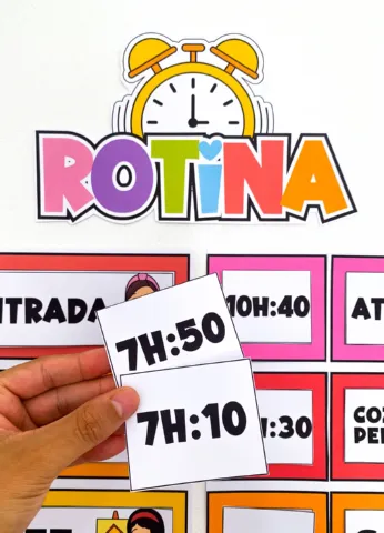 Mural Rotinas Organizadas para o Ensino Fundamental 1 — amostra 2: Com horários claros e atividades comuns em instituições…