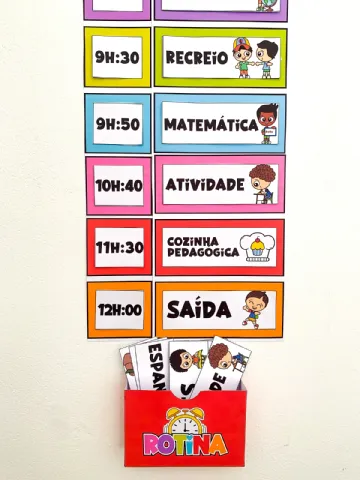 Mural Rotinas Organizadas para o Ensino Fundamental 1 — amostra 5: Com horários claros e atividades comuns em instituições…