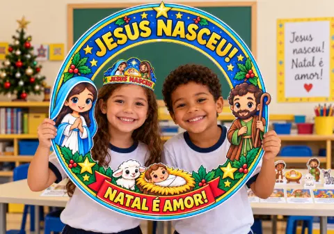 Natal Cristão - Recurso Pedagógico (Kit) — amostra 1: 🎄 O MUNDO PODE TENTAR DISTRAIR, MAS NÓS VAMOS LEMBRAR: JESUS NASCEU
