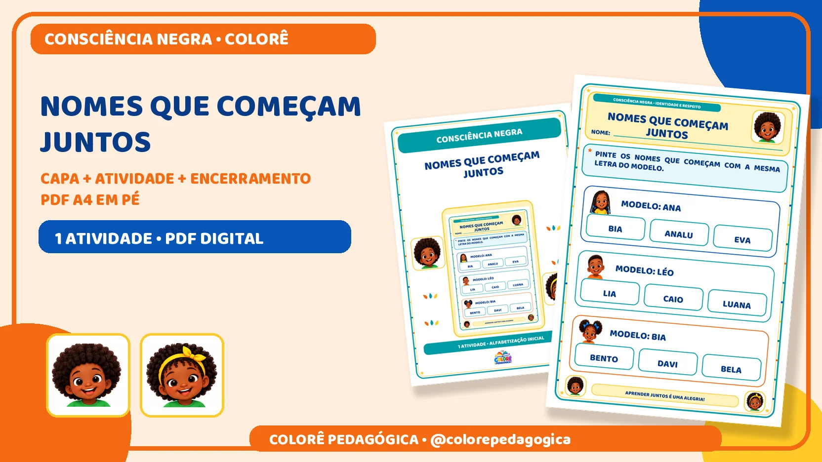 Nomes que começam juntos | Consciência Negra. — amostra 1: Produto digital para impressão em A4, na orientação vertical.…
