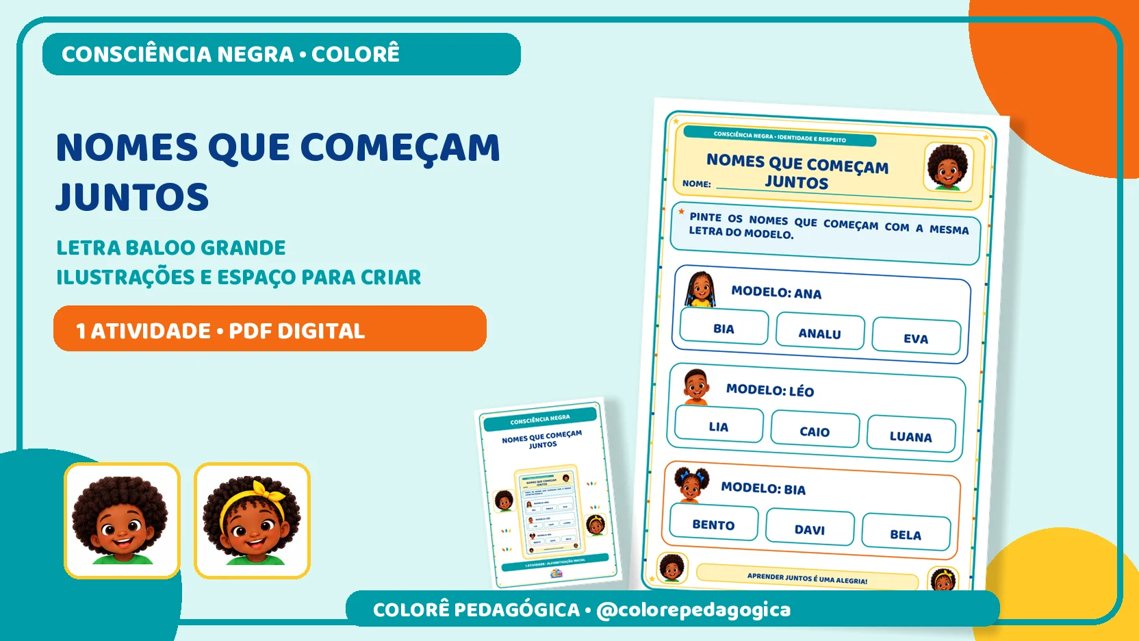 Nomes que começam juntos | Consciência Negra. — amostra 2: Atividade para identificar nomes que começam com a mesma letra…