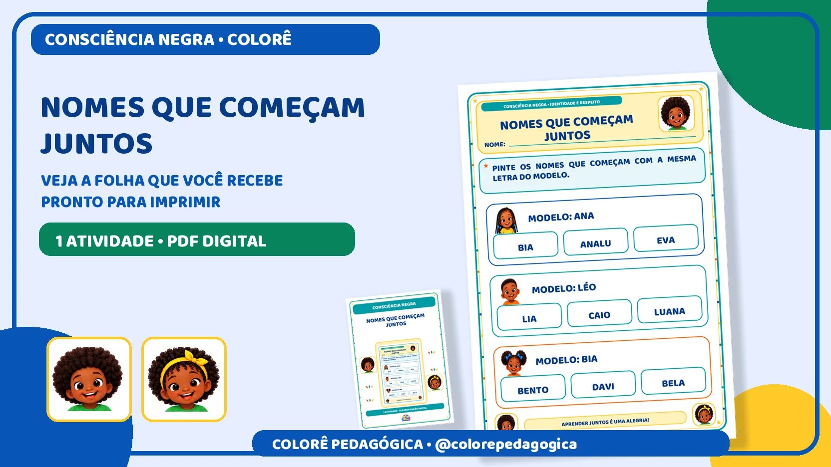 Nomes que começam juntos | Consciência Negra. — Datas comemorativas para Todas as séries: Atividade para identificar nomes…