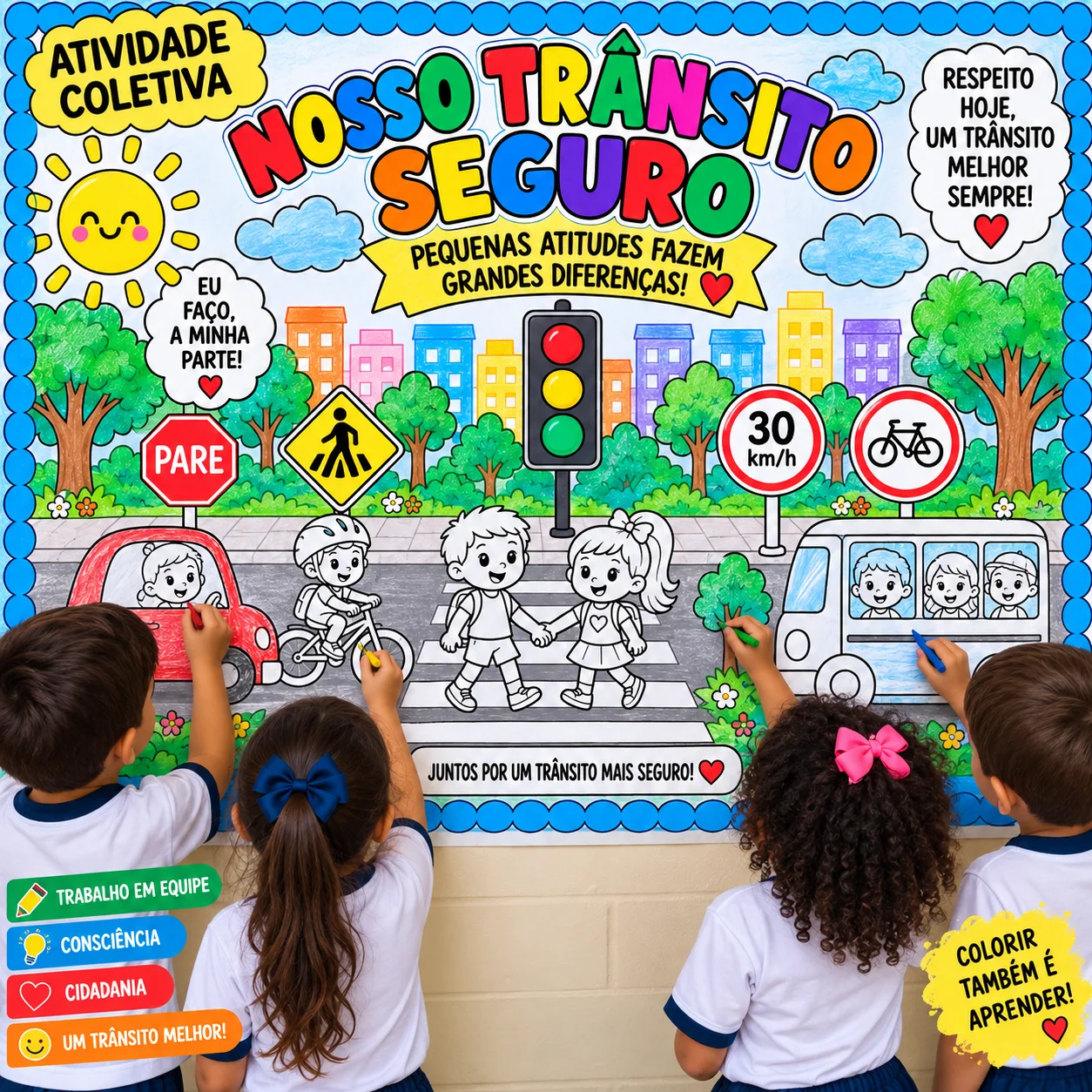 Nosso Trânsito Seguro Cartaz Colaborativo em PDF 22 páginas. — Alfabetização para Educação Infantil: O Painel Coletivo…