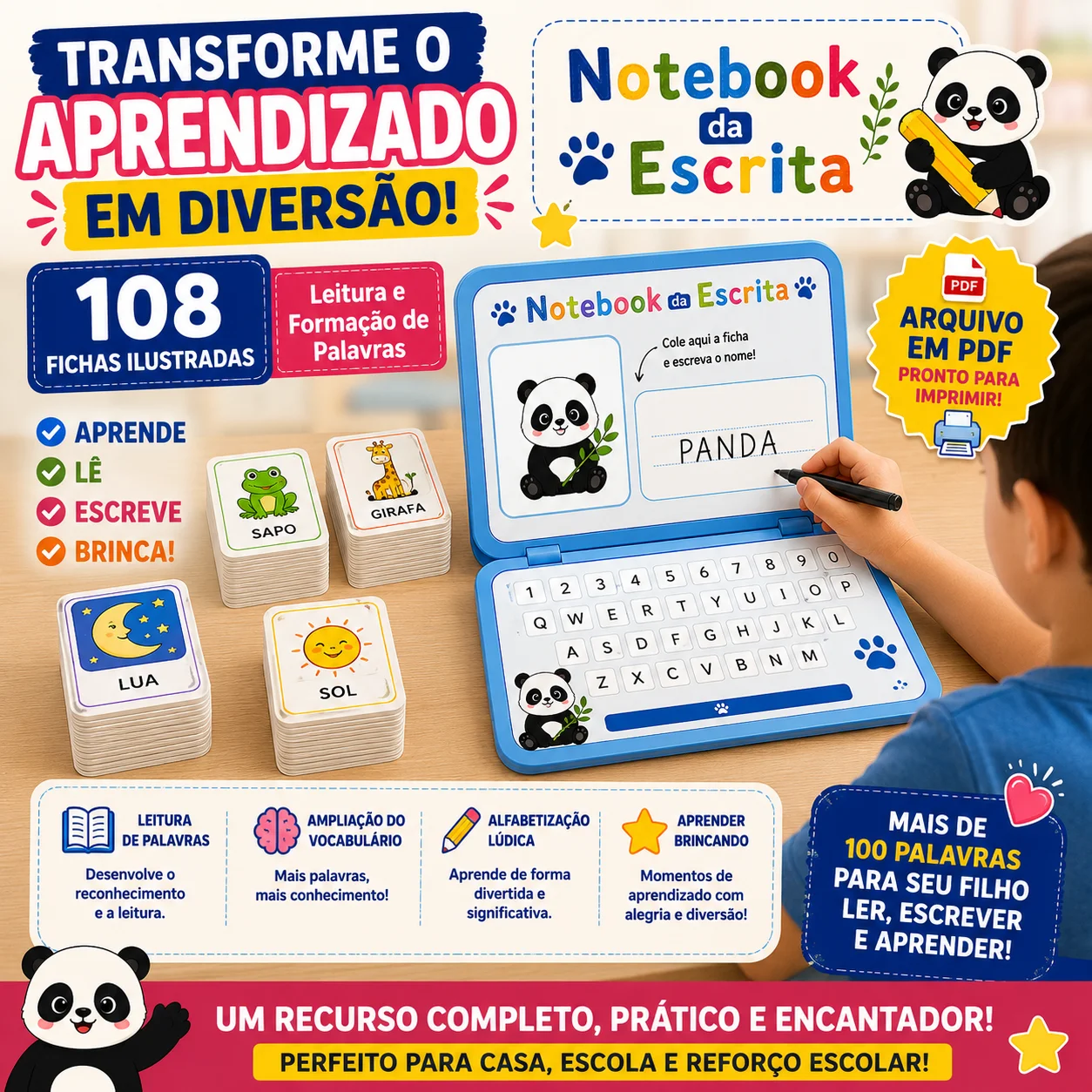 Notebook da escrita — Alfabetização para Educação Infantil: 🐼✏️ NOTEBOOK DA ESCRITA – 108 FICHAS ILUSTRADAS ✏️🐼…