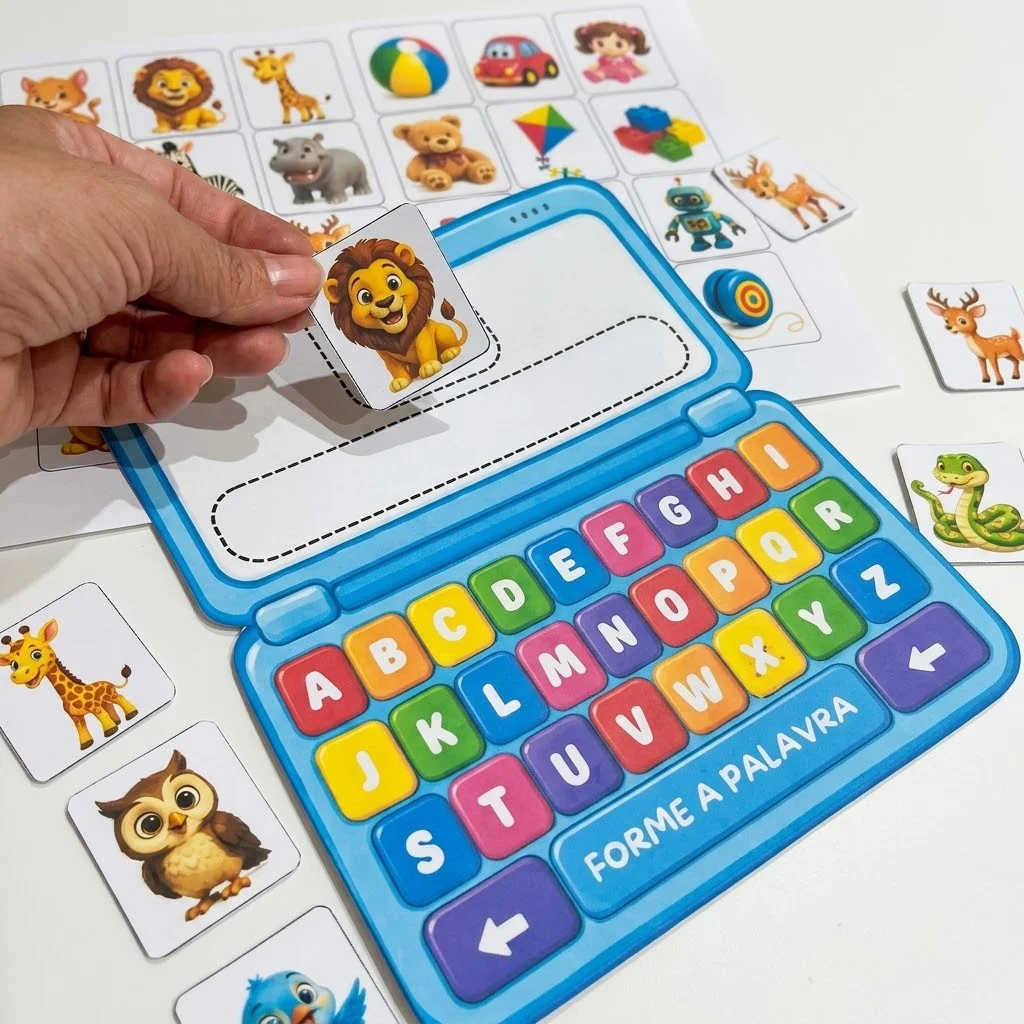 Notebook das Palavras: Atividade de Alfabetização — amostra 1: Recurso de alfabetização com teclado alfabético e fichas…
