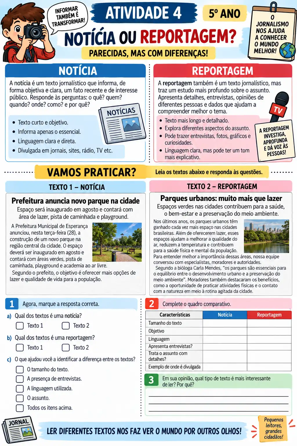 Notícias, Reportagens e Advérbios 5º Ano Língua Portuguesa — amostra 1: Material de Língua Portuguesa para o 5º ano com 10…