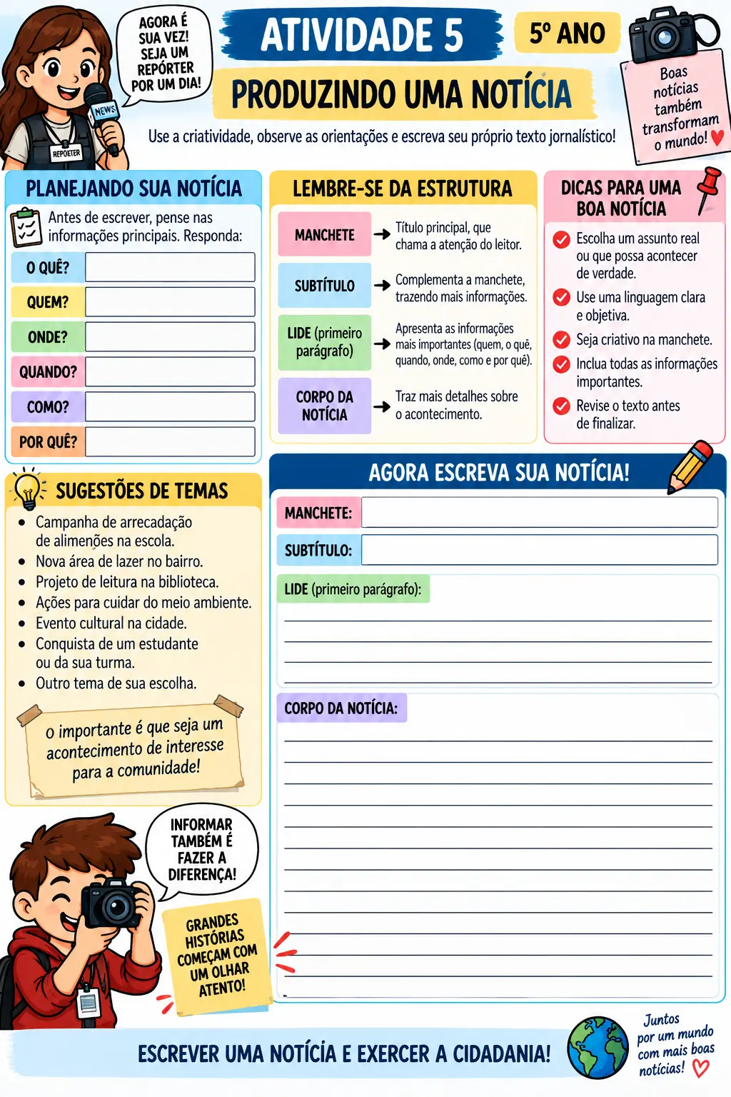 Notícias, Reportagens e Advérbios 5º Ano Língua Portuguesa — amostra 2: Material de Língua Portuguesa para o 5º ano com 10…