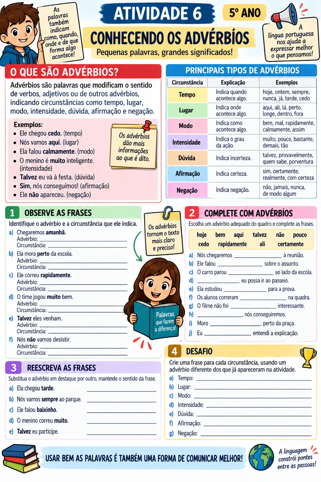 Notícias, Reportagens e Advérbios 5º Ano Língua Portuguesa — amostra 3: Material de Língua Portuguesa para o 5º ano com 10…