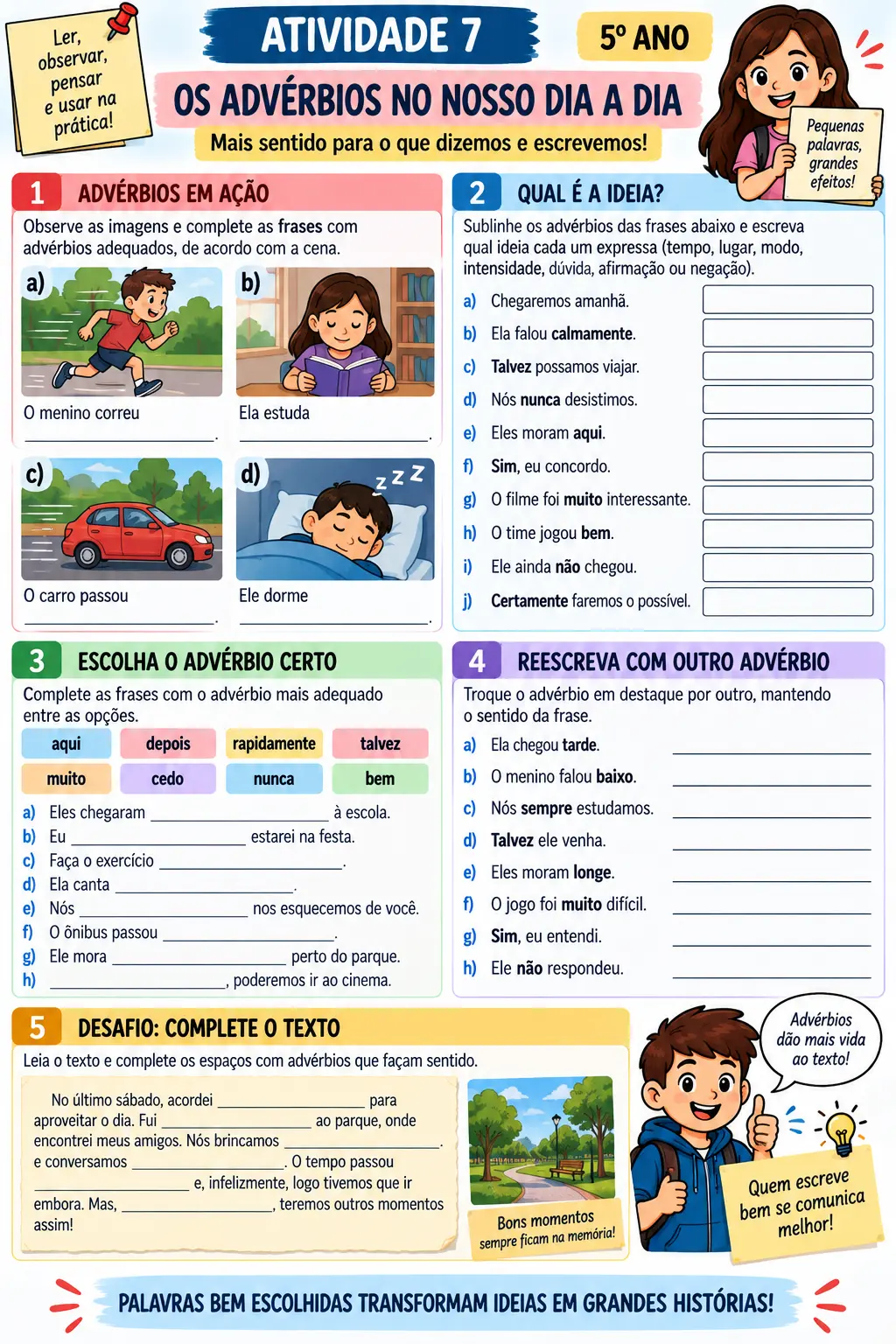 Notícias, Reportagens e Advérbios 5º Ano Língua Portuguesa — amostra 4: Material de Língua Portuguesa para o 5º ano com 10…