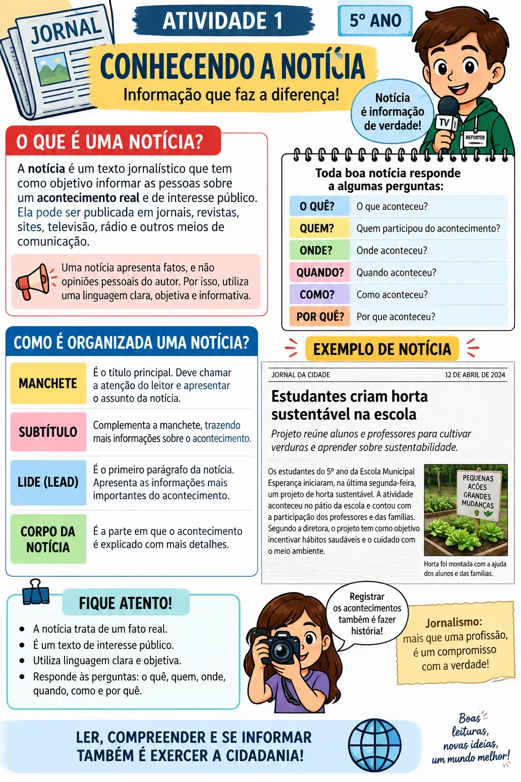 Notícias, Reportagens e Advérbios 5º Ano Língua Portuguesa — amostra 5: Material de Língua Portuguesa para o 5º ano com 10…