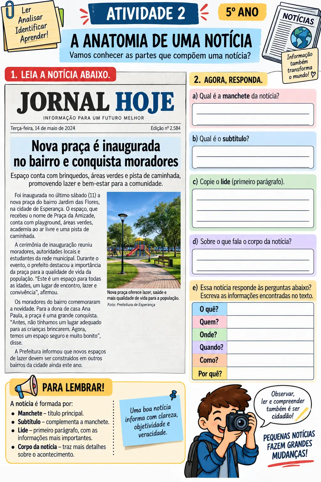 Notícias, Reportagens e Advérbios 5º Ano Língua Portuguesa — amostra 6: Material de Língua Portuguesa para o 5º ano com 10…