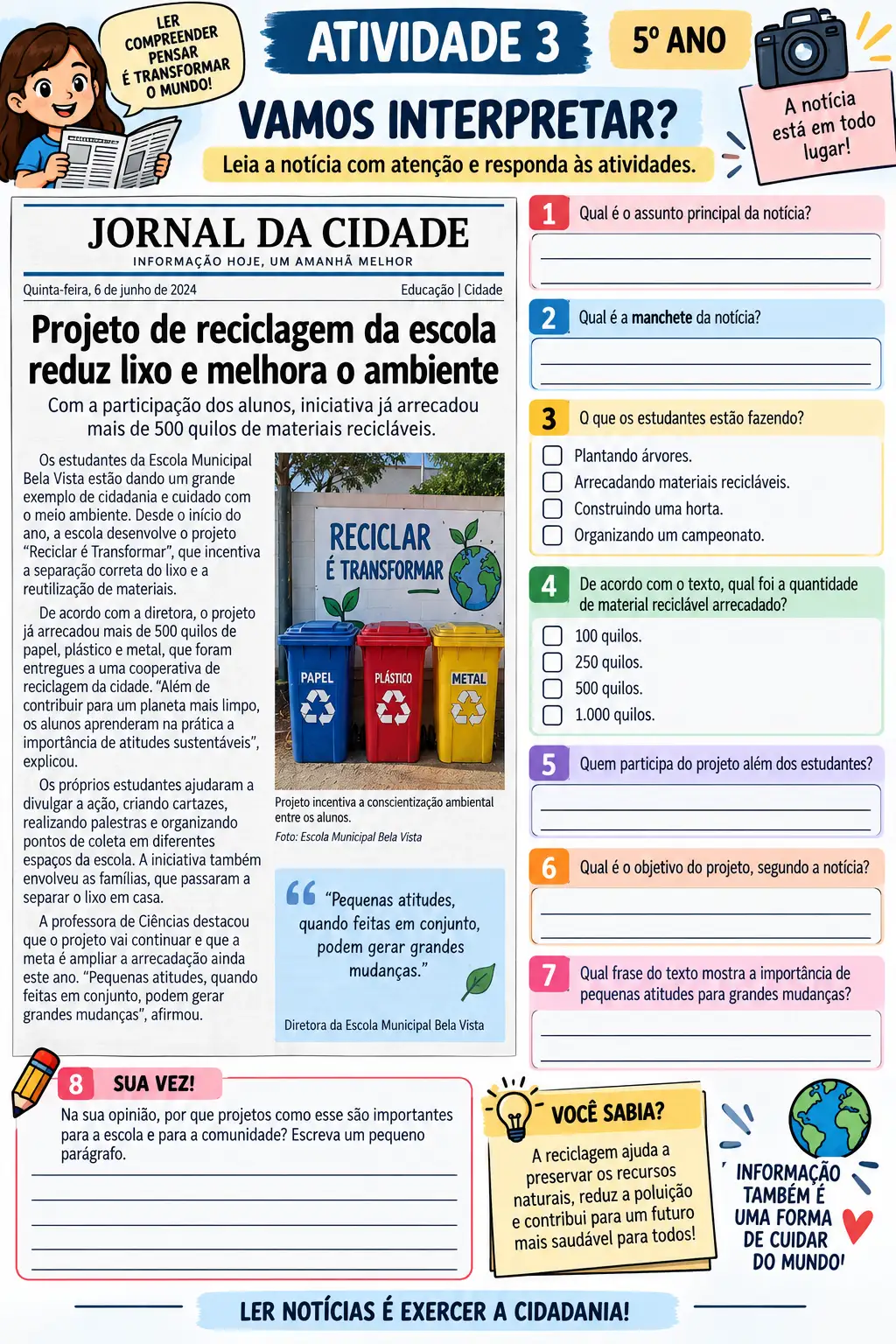 Notícias, Reportagens e Advérbios 5º Ano Língua Portuguesa — amostra 7: Material de Língua Portuguesa para o 5º ano com 10…