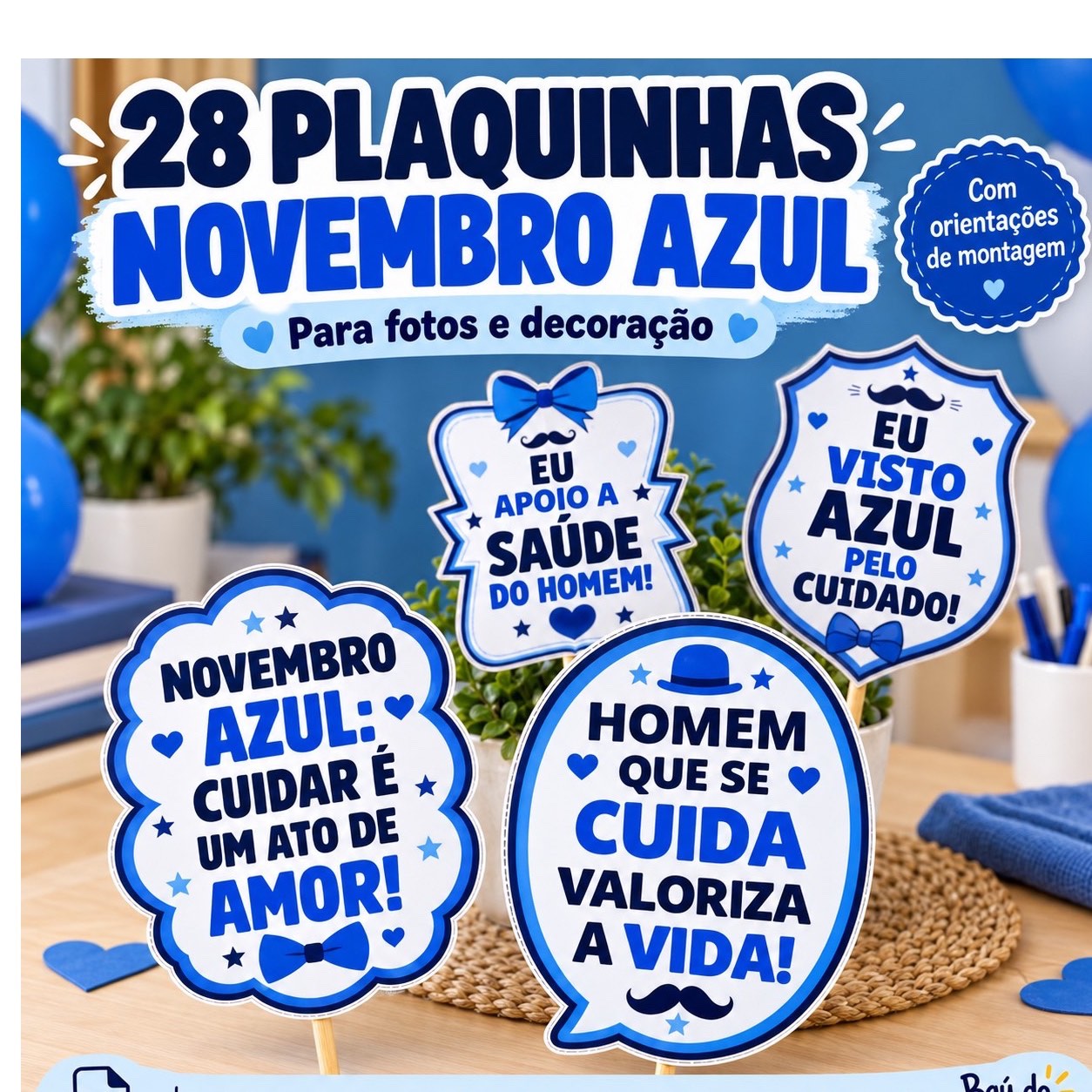 Novembro Azul: 28 Plaquinhas para Fotos em PDF — Datas comemorativas para Educação Infantil: 28 plaquinhas de Novembro Azul…