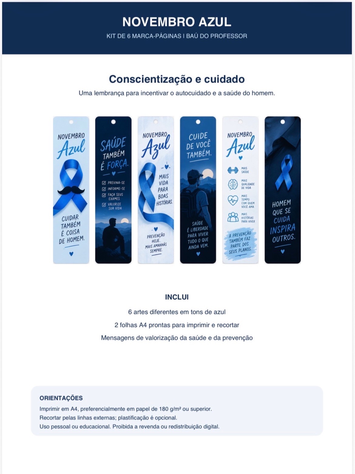 Novembro Azul: Kit 6 Marca-Páginas para Imprimir em PDF — amostra 1: 💙 KIT MARCA-PÁGINAS NOVEMBRO AZUL – 6 MODELOS PARA… Novembro Azul: Kit 6 Marca-Páginas para Imprimir em PDF — amostra 1: 💙 KIT MARCA-PÁGINAS NOVEMBRO AZUL – 6 MODELOS PARA…